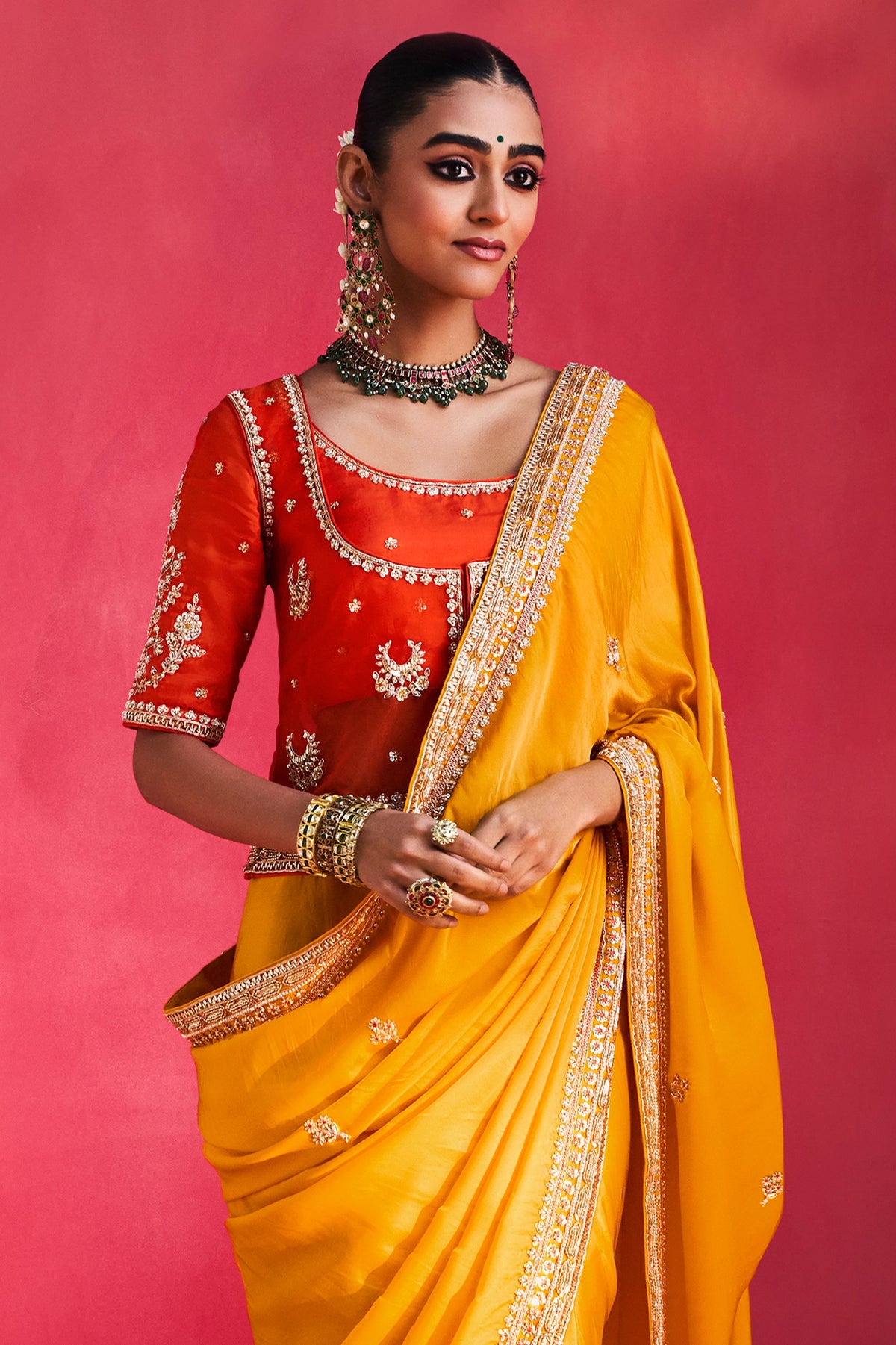 Mustard Yellow Embroidered Natural Silk Saree-SAR13301_5_SareeButa.com