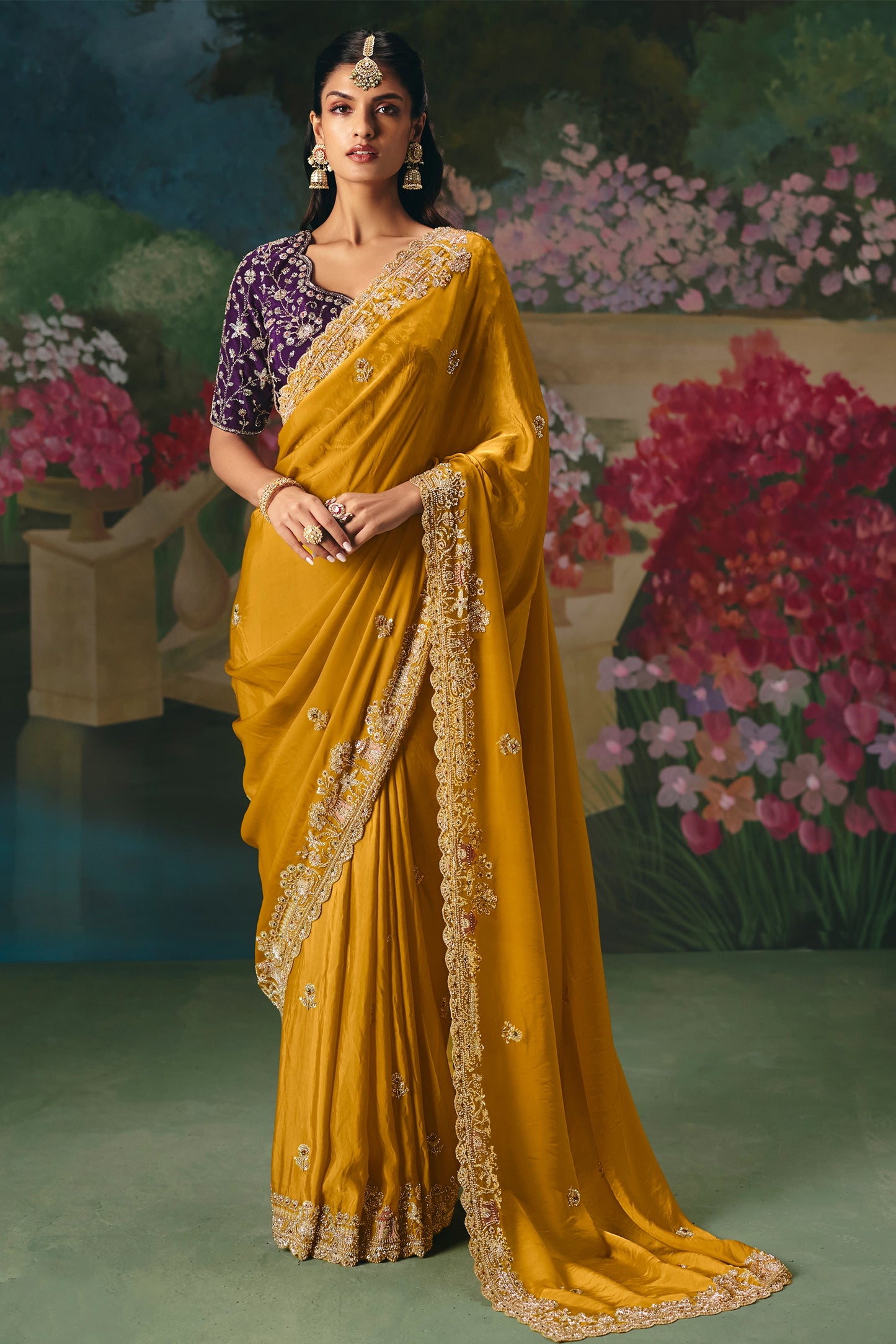 Mustard Yellow Embroidered Organza Saree-SAR12020_1_SareeButa.com