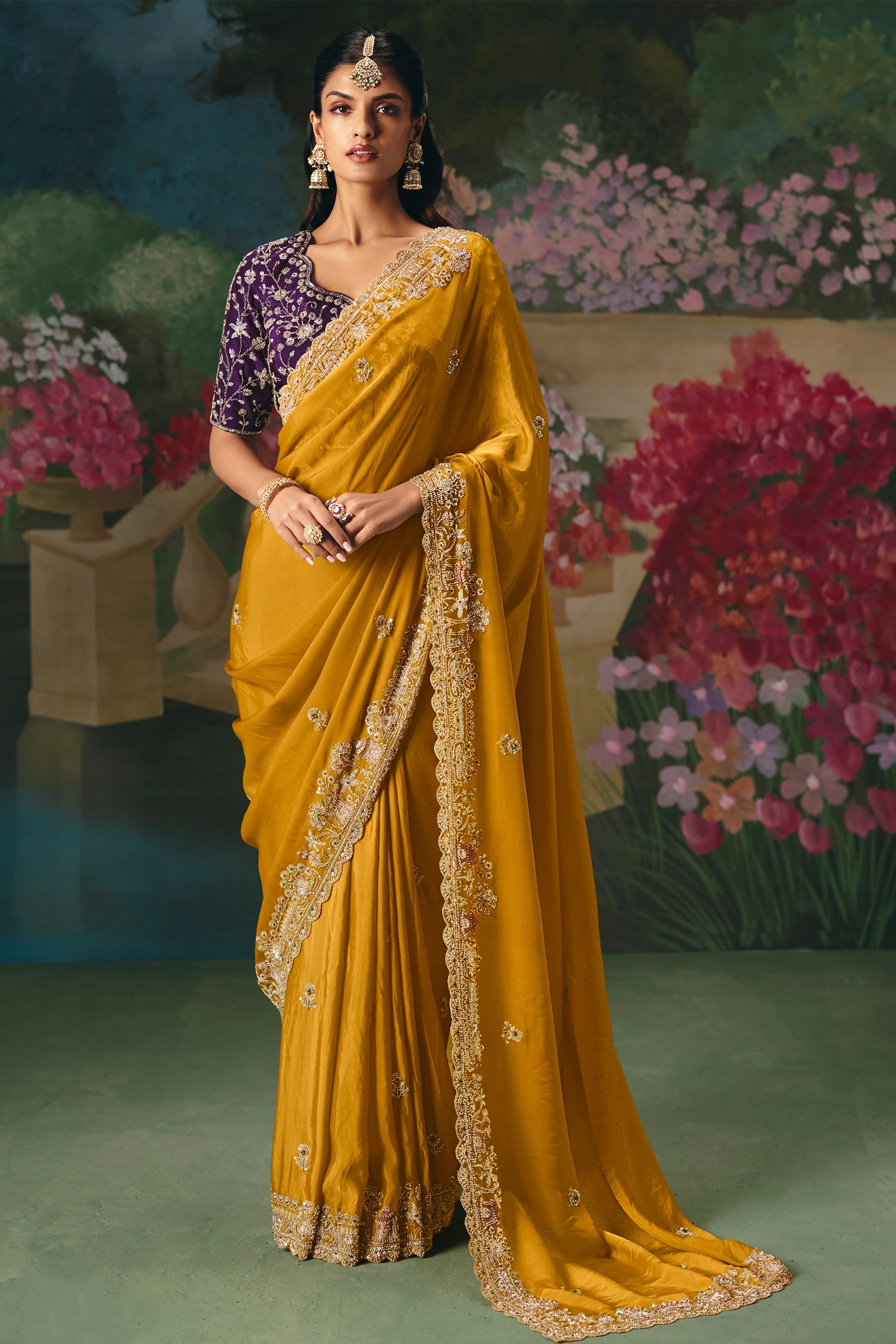Mustard Yellow Embroidered Organza Saree-SAR12020_1_SareeButa.com