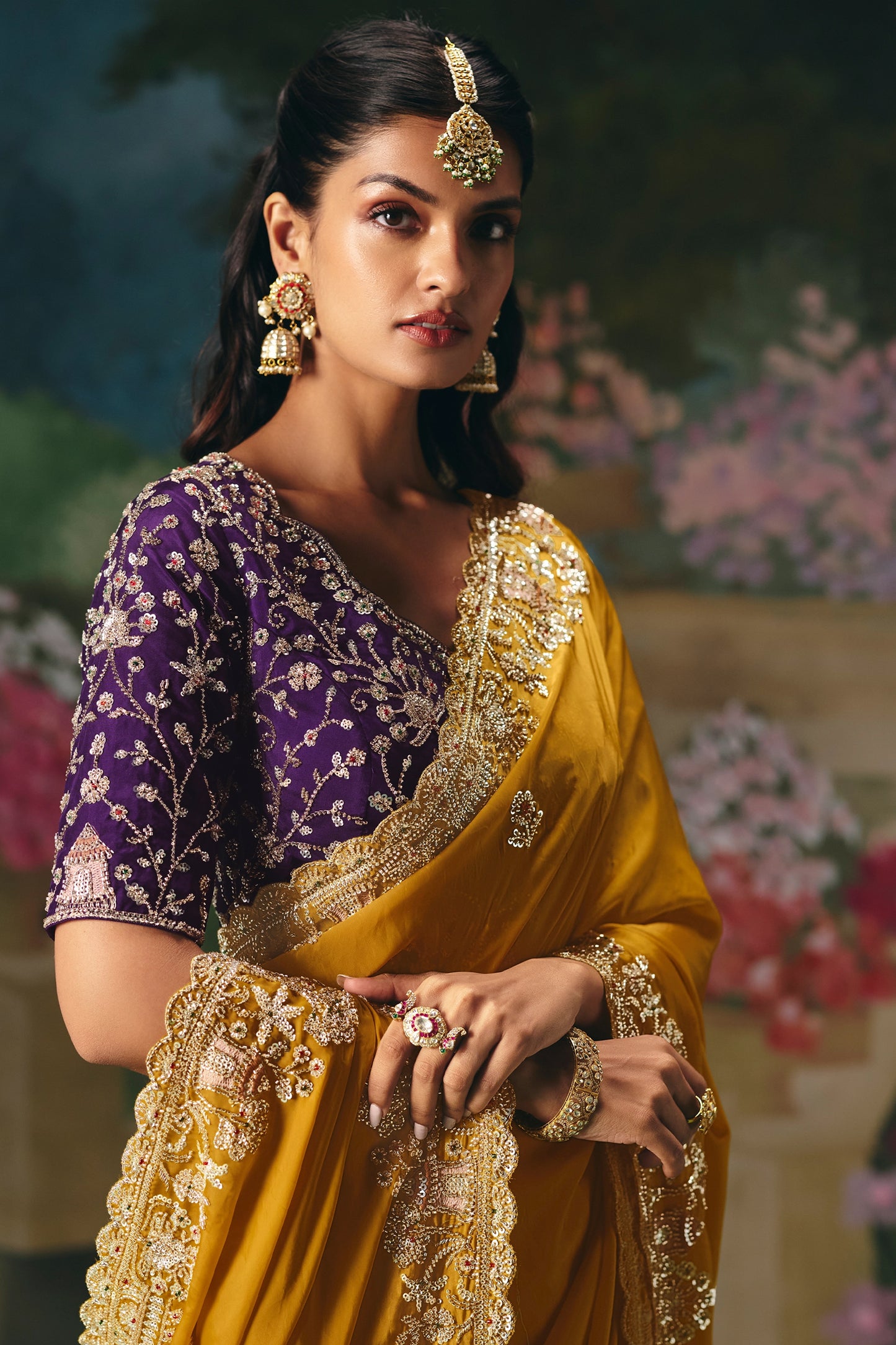 Mustard Yellow Embroidered Organza Saree-SAR12020_2_SareeButa.com