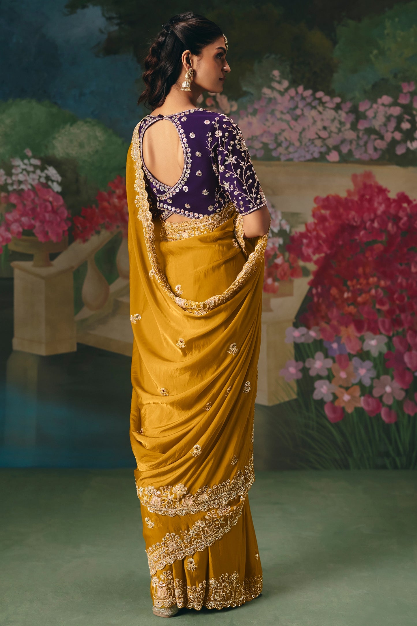 Mustard Yellow Embroidered Organza Saree-SAR12020_5_SareeButa.com