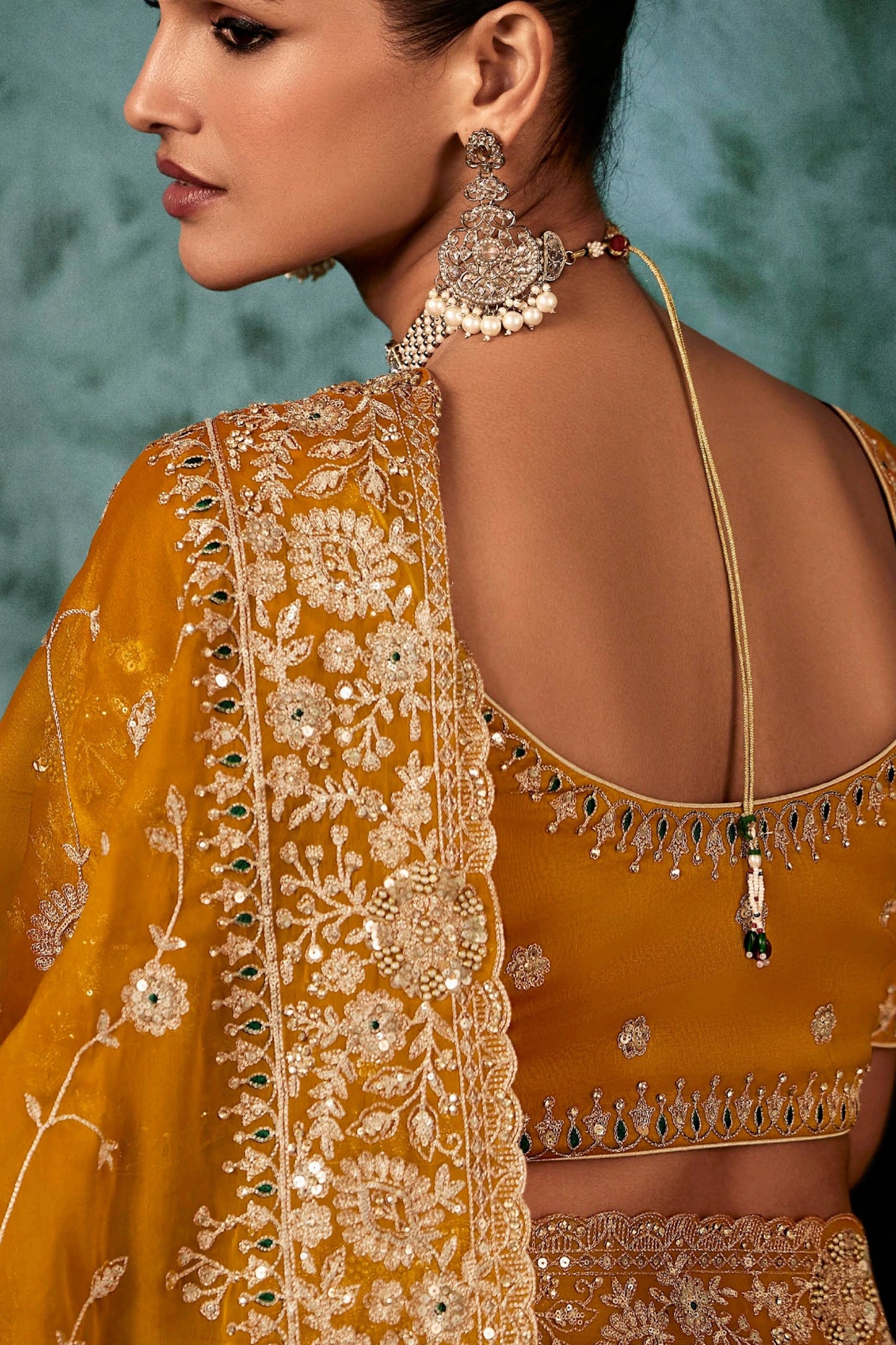 Mustard Yellow Embroidered Organza Silk Saree-SAR11127_4_SareeButa.com