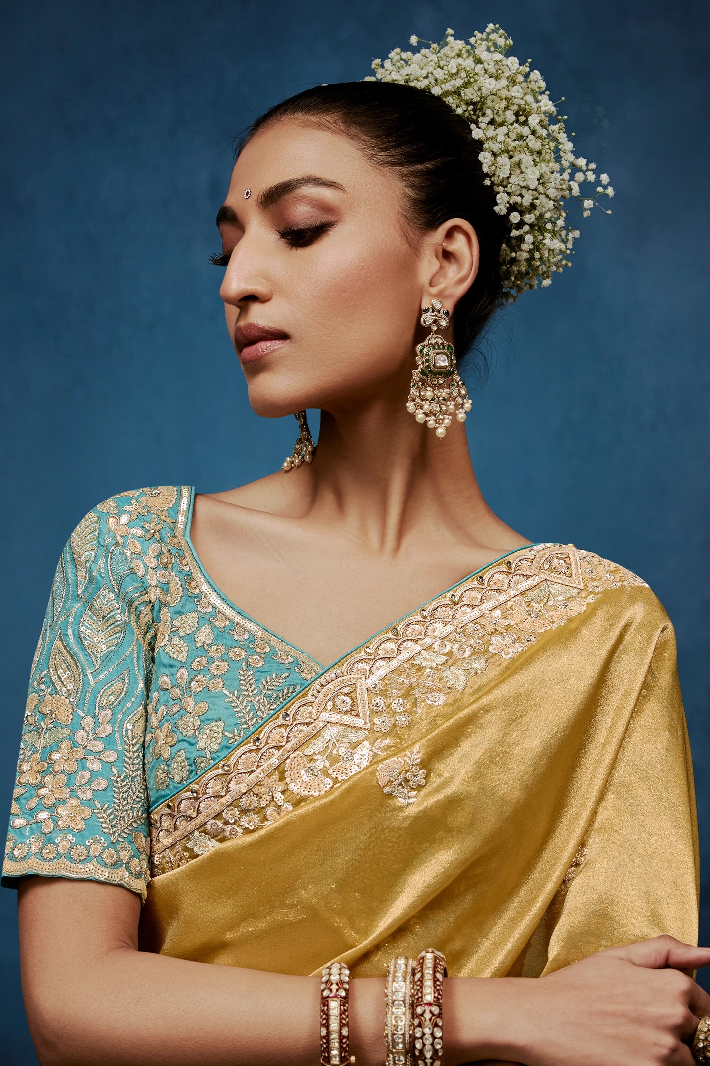 Mustard Yellow Embroidered Organza Silk Saree-SAR12596_2_SareeButa.com