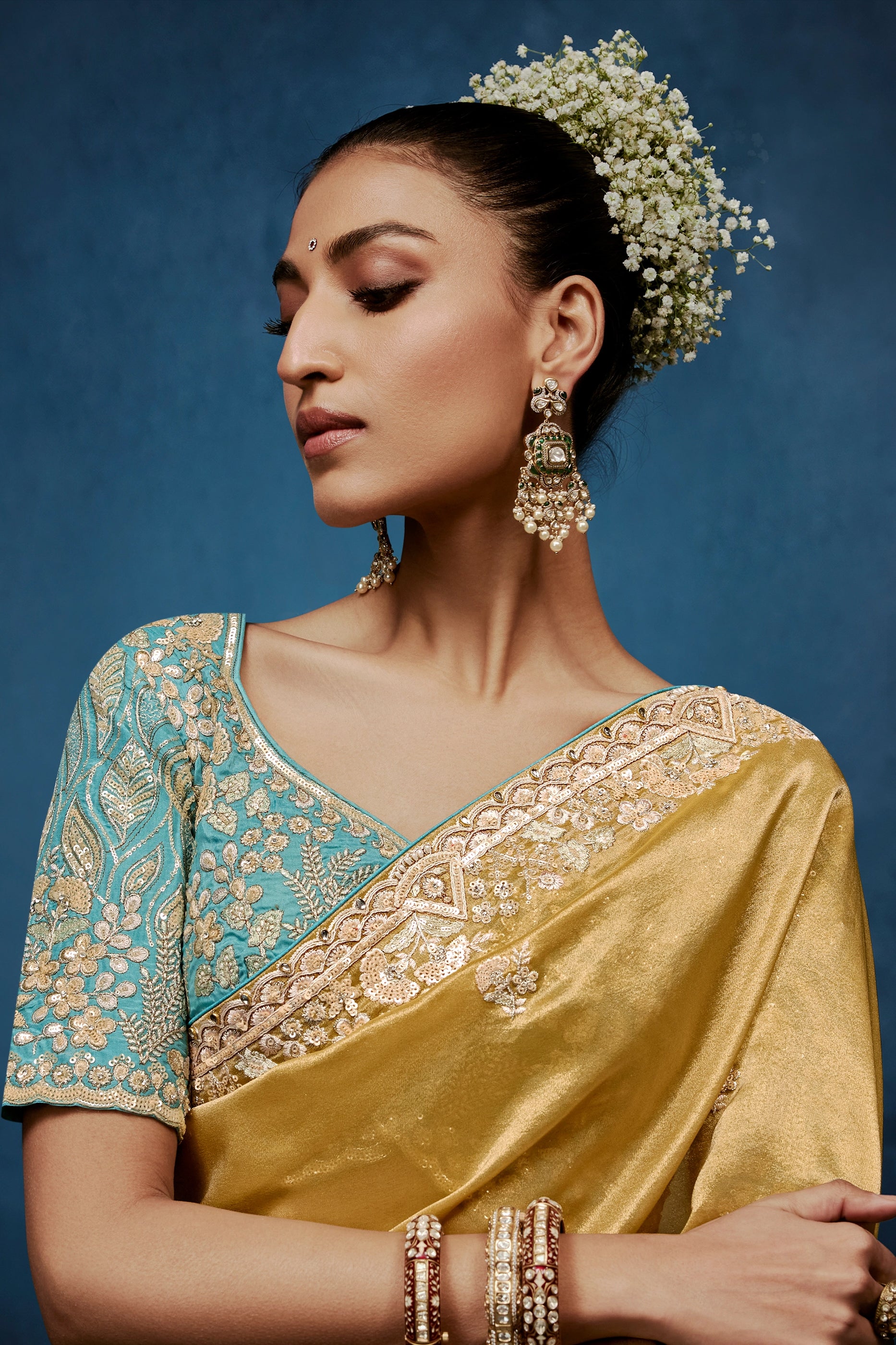 Mustard Yellow Embroidered Organza Silk Saree-SAR12596_2_SareeButa.com