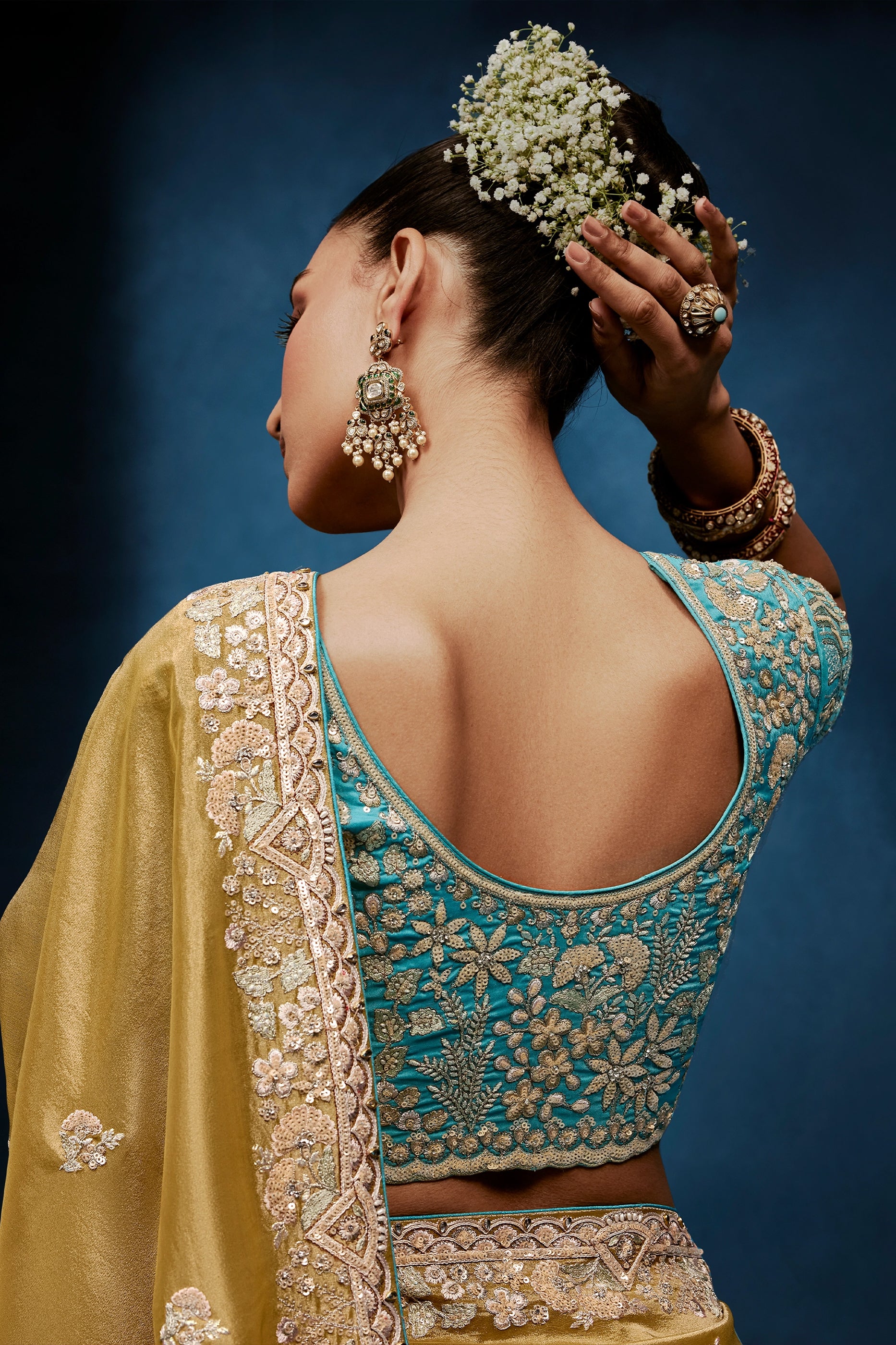 Mustard Yellow Embroidered Organza Silk Saree-SAR12596_4_SareeButa.com