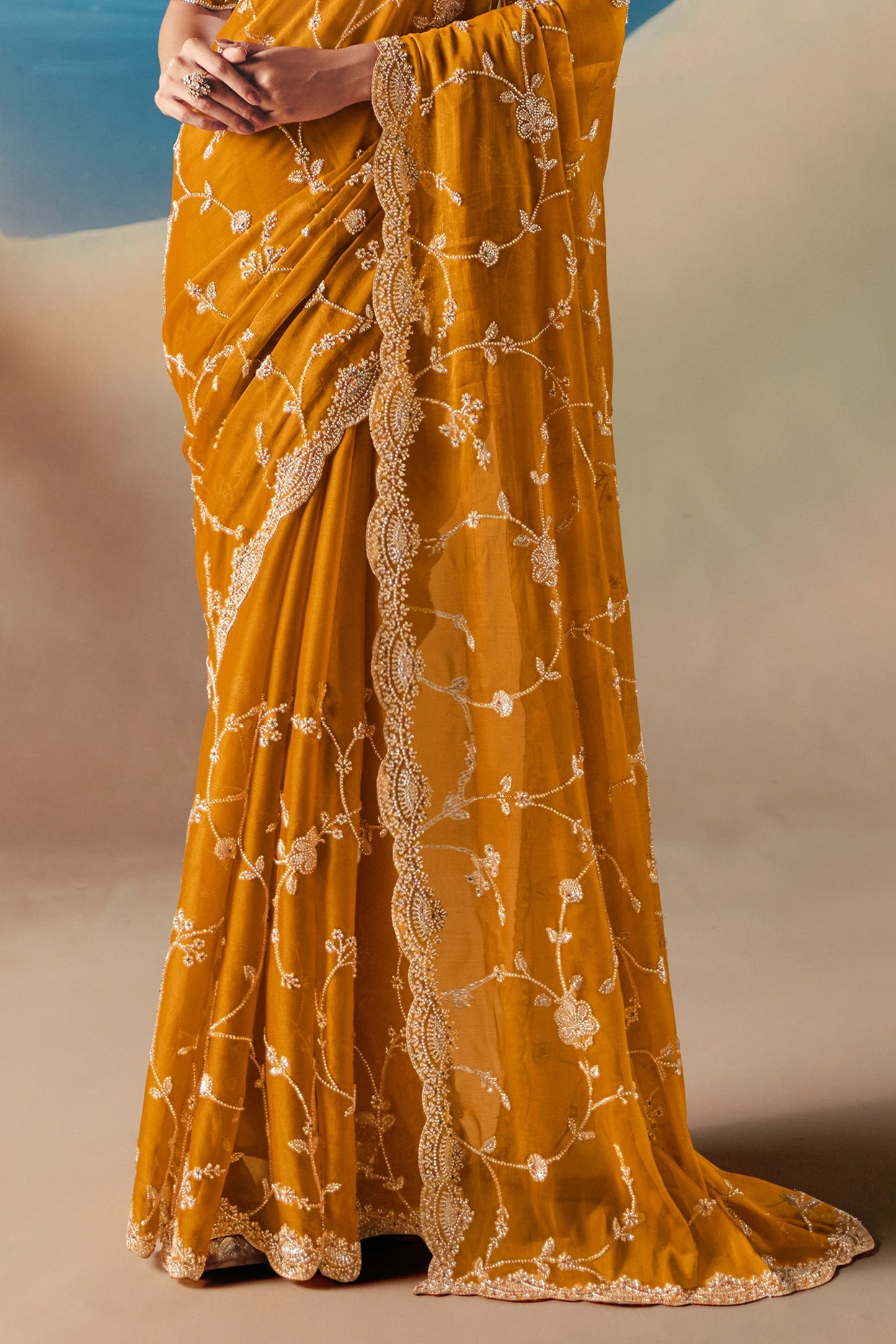 Mustard Yellow Embroidered Satin Organza Saree-SAR11046_5_SareeButa.com