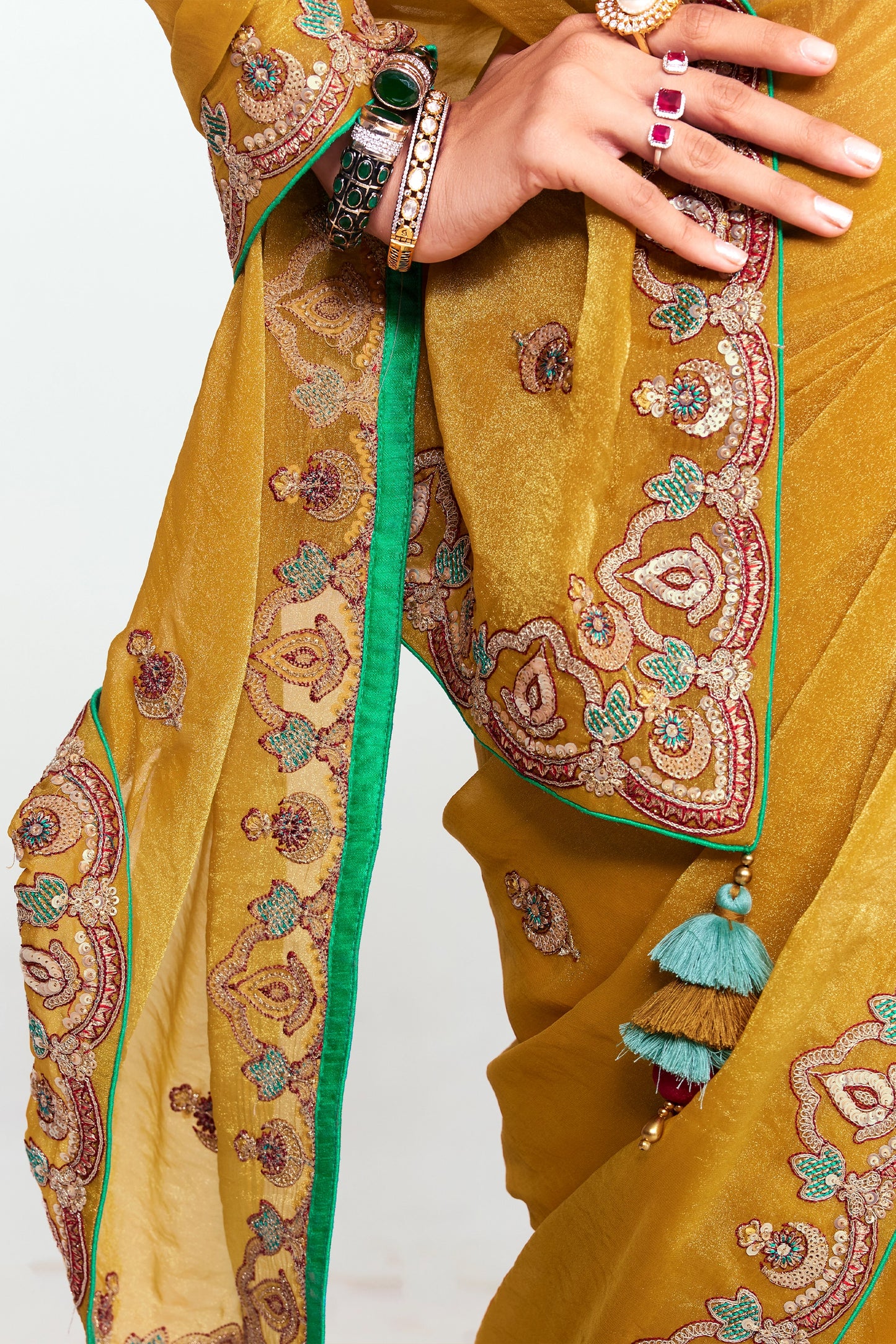 Mustard Yellow Embroidered Satin Organza Saree-SAR12252_3_SareeButa.com