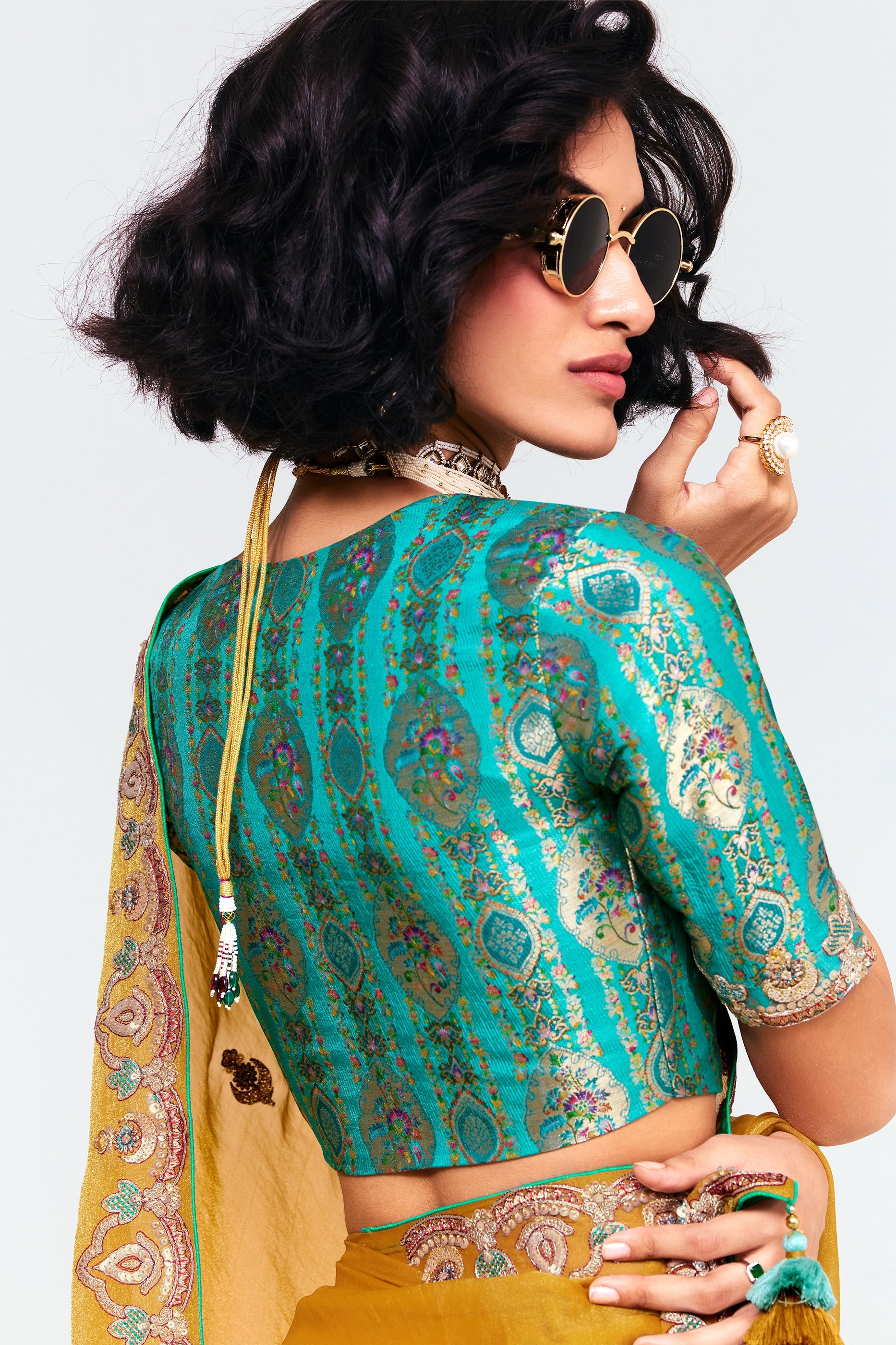 Mustard Yellow Embroidered Satin Organza Saree-SAR12252_4_SareeButa.com