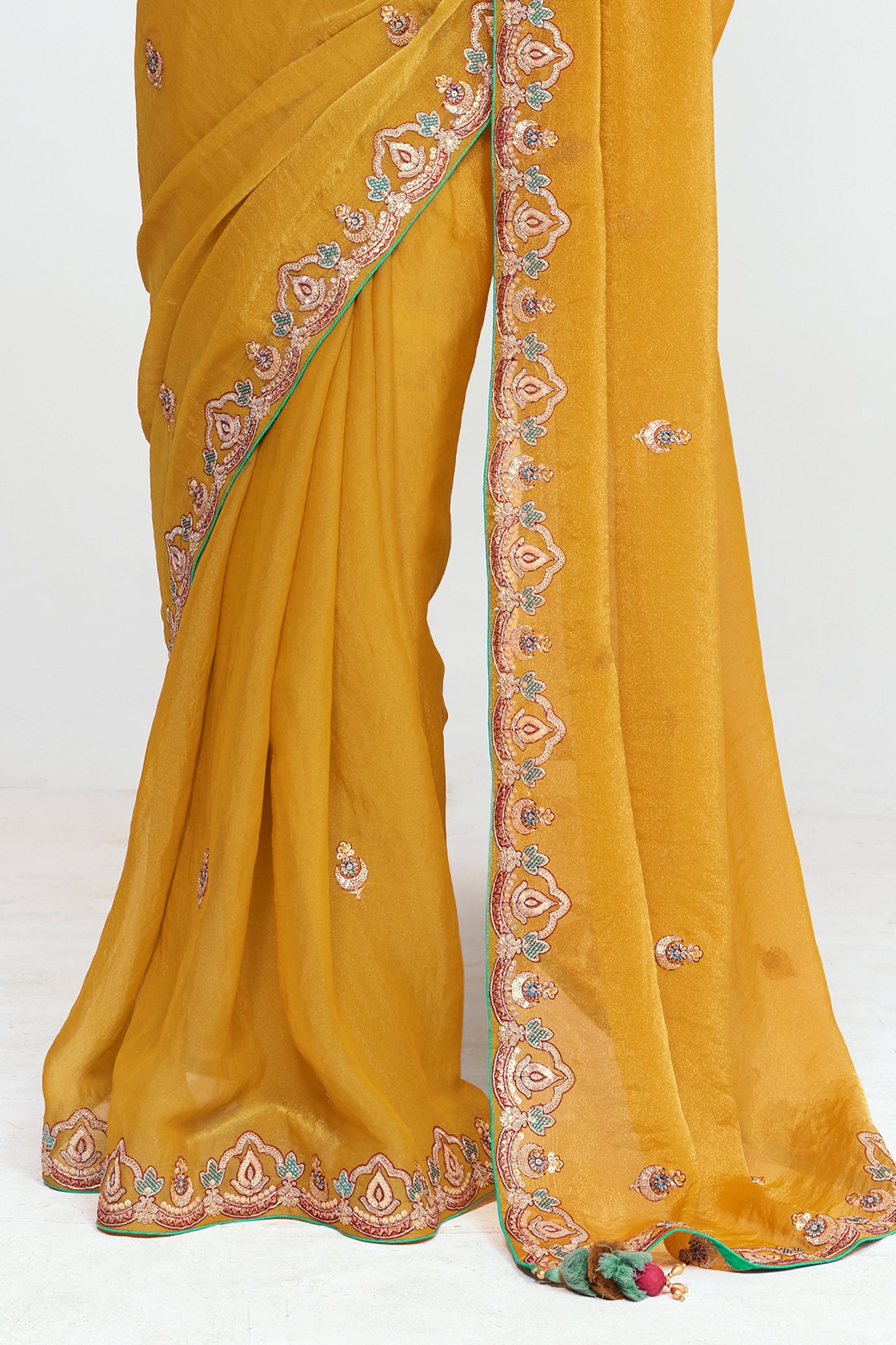 Mustard Yellow Embroidered Satin Organza Saree-SAR12252_5_SareeButa.com