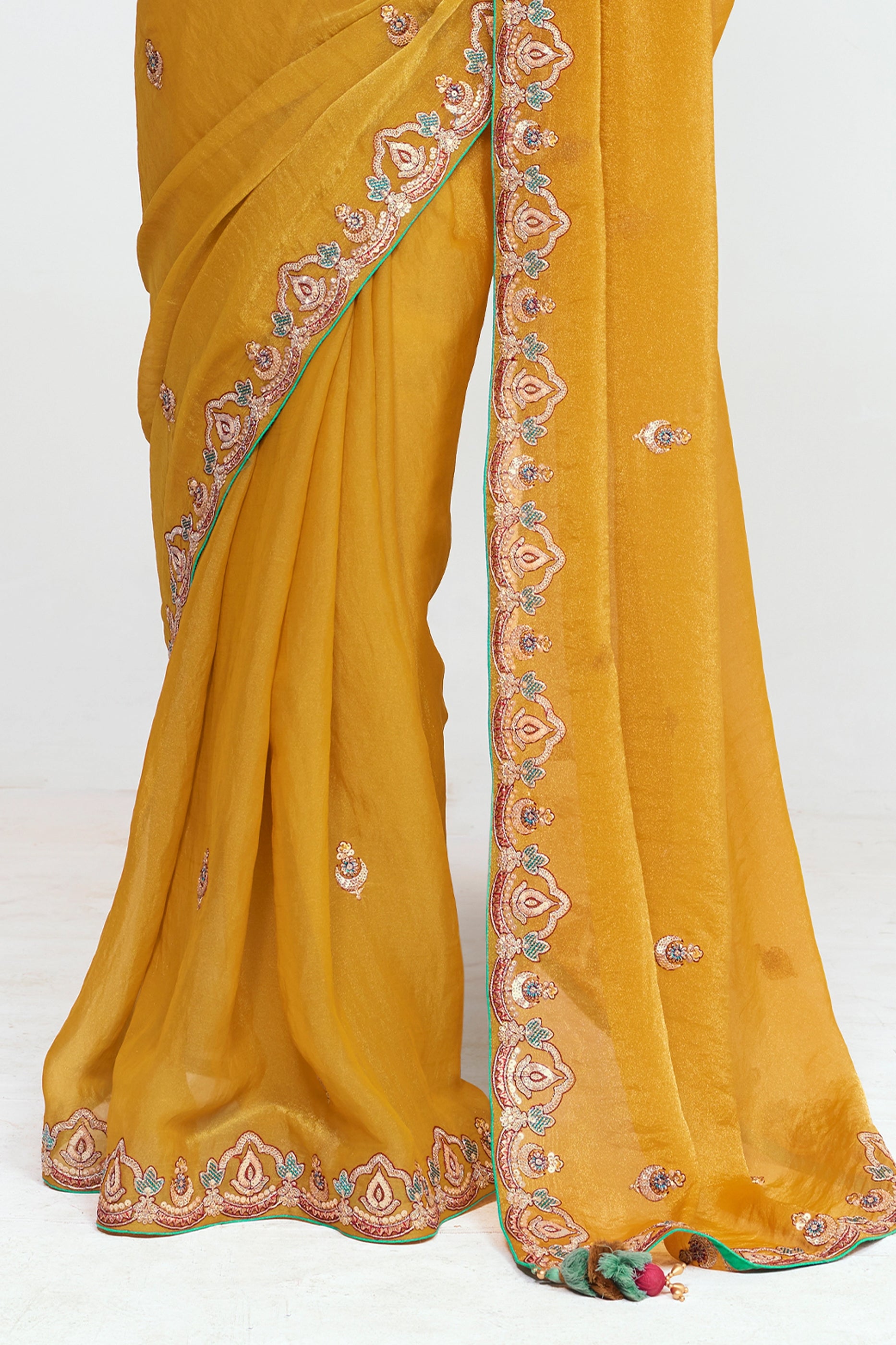 Mustard Yellow Embroidered Satin Organza Saree-SAR12252_5_SareeButa.com