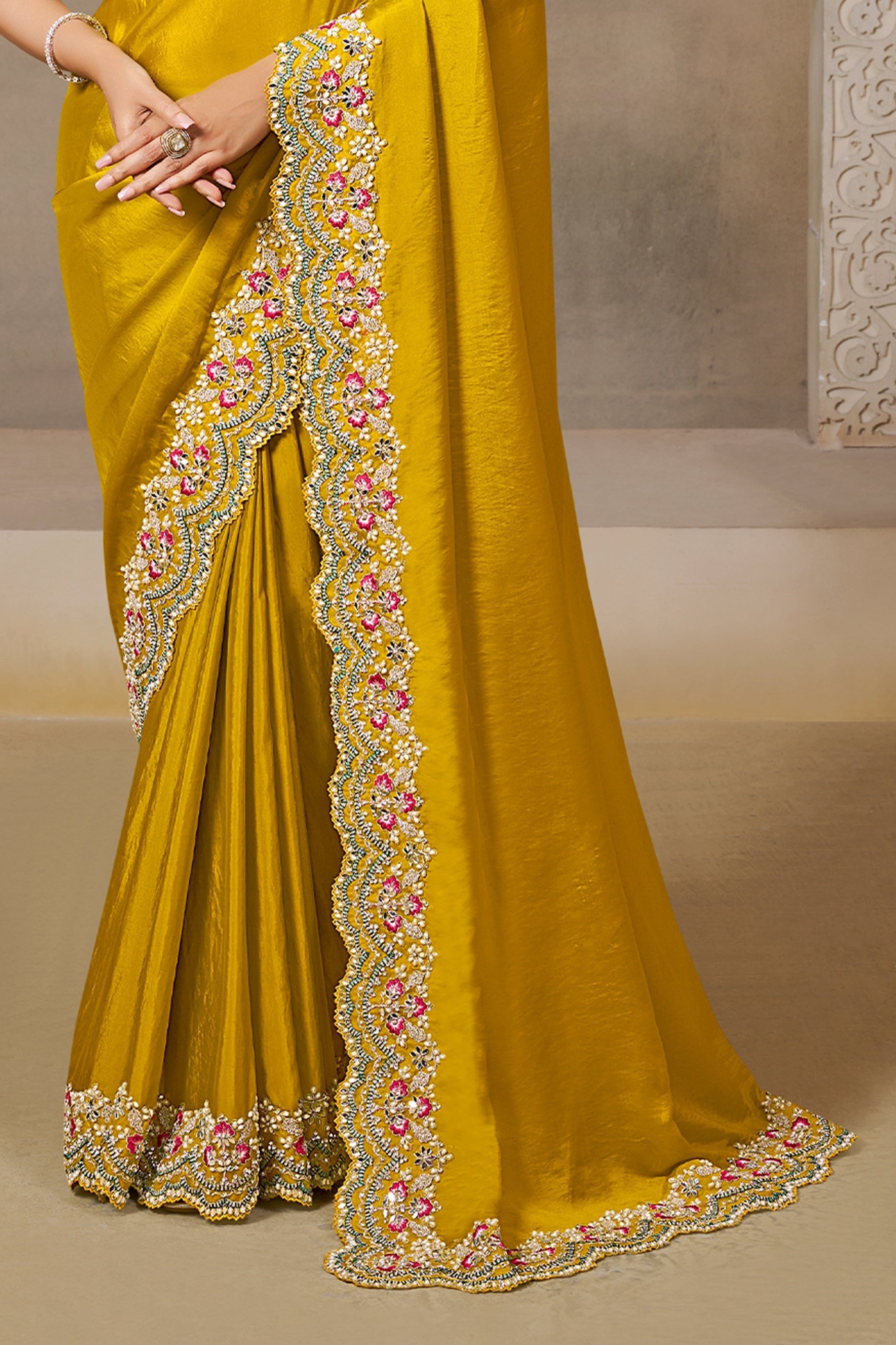 Mustard Yellow Embroidered Satin Silk Saree-SAR10869_5_SareeButa.com
