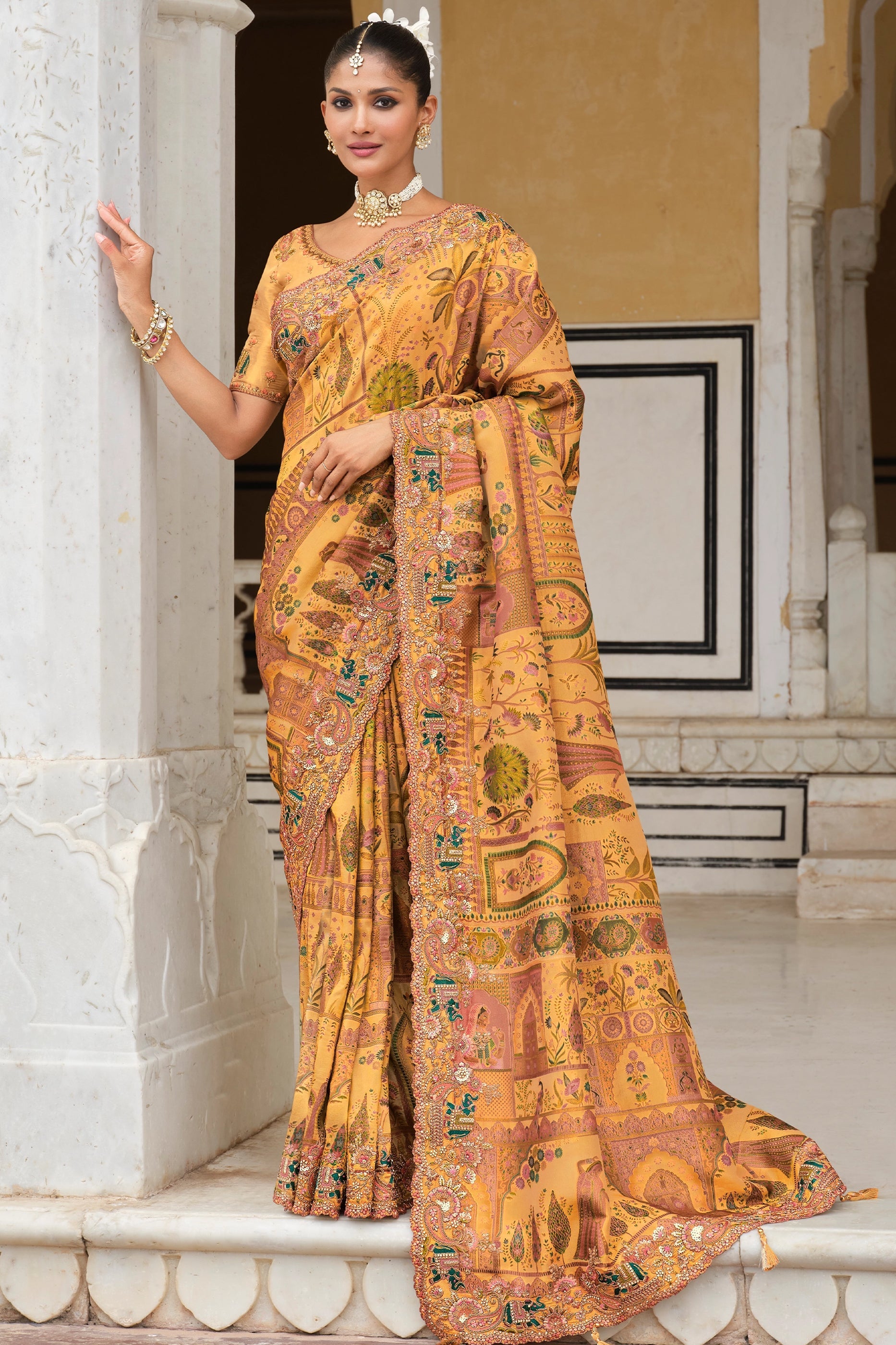 Mustard Yellow Embroidered Silk Saree-SAR11385_1_SareeButa.com