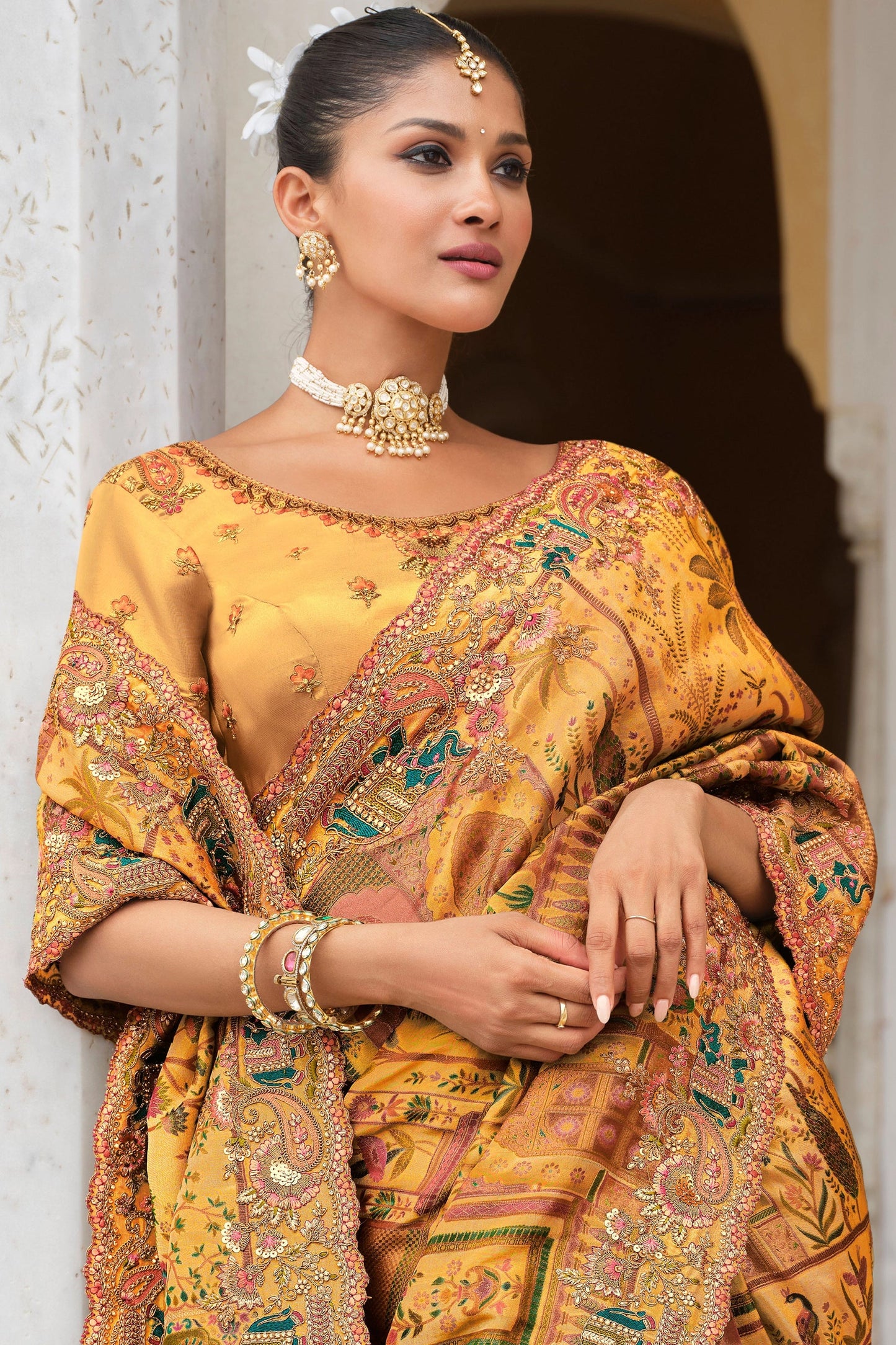 Mustard Yellow Embroidered Silk Saree-SAR11385_2_SareeButa.com