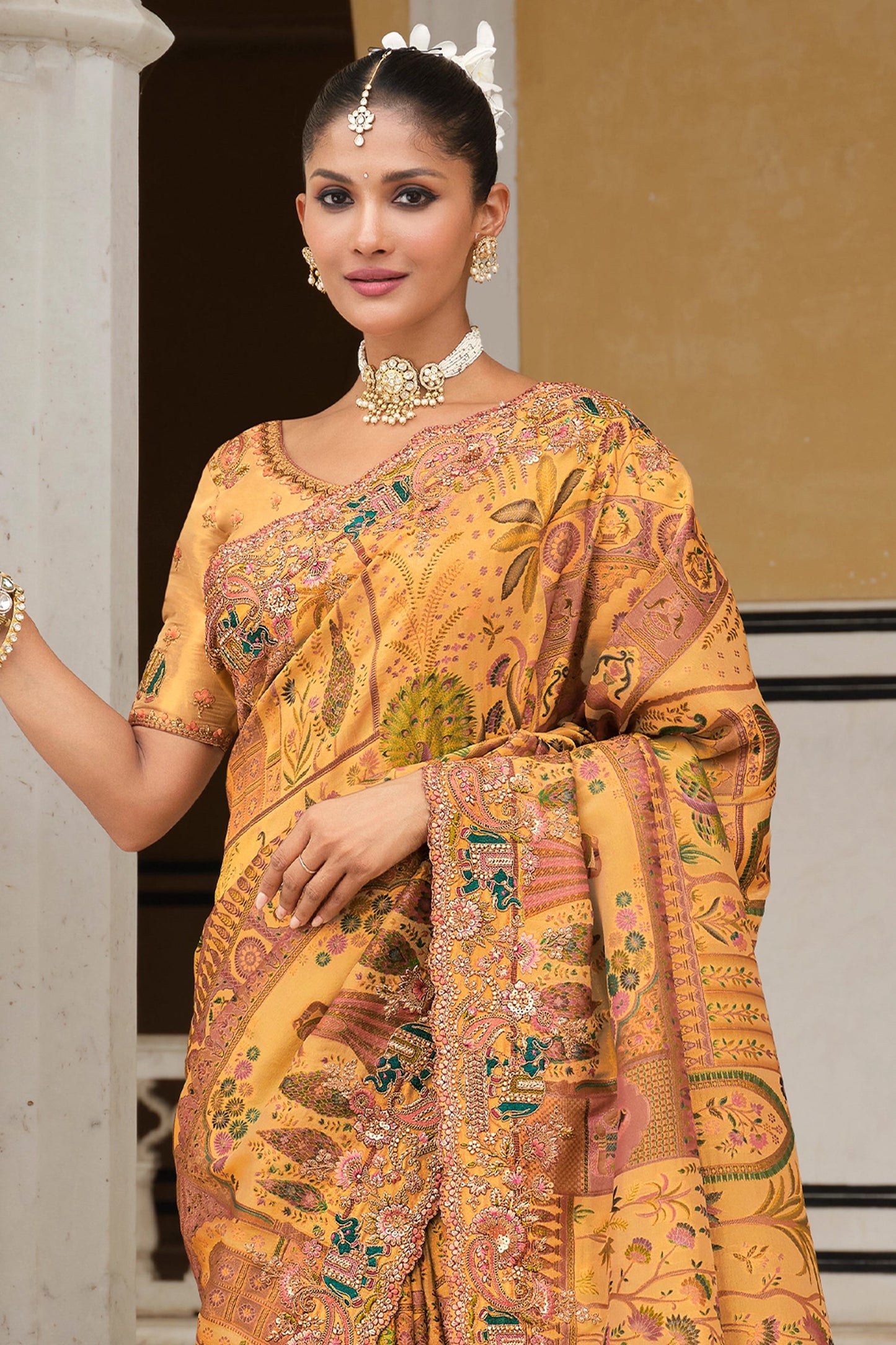 Mustard Yellow Embroidered Silk Saree-SAR11385_3_SareeButa.com