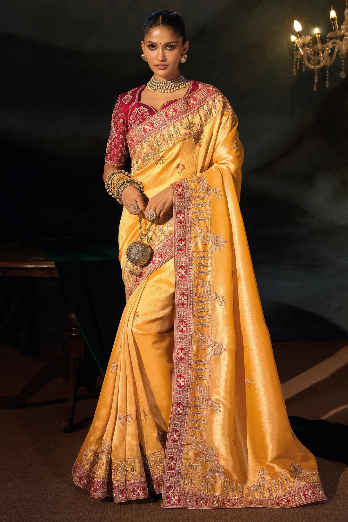 Mustard Yellow Embroidered Silk Saree-SAR13259_1_SareeButa.com