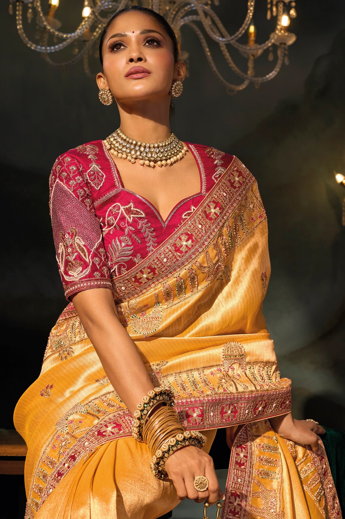 Mustard Yellow Embroidered Silk Saree-SAR13259_2_SareeButa.com
