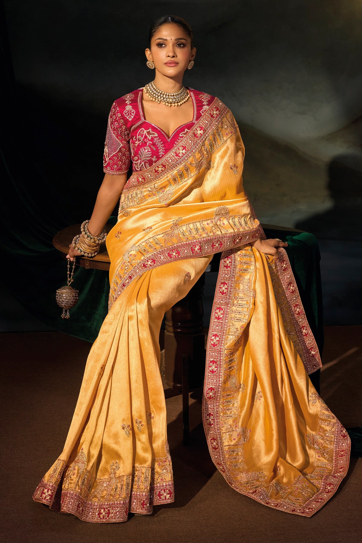 Mustard Yellow Embroidered Silk Saree-SAR13259_4_SareeButa.com