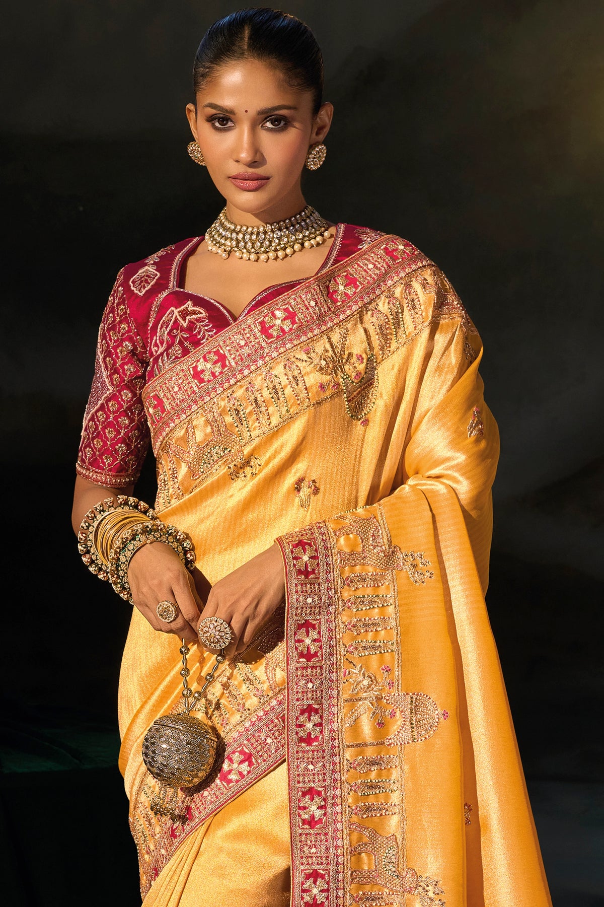 Mustard Yellow Embroidered Silk Saree-SAR13259_5_SareeButa.com