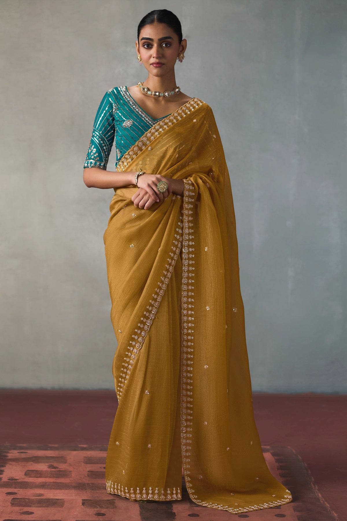 Mustard Yellow Embroidered Silk Saree-SAR13403_1_SareeButa.com