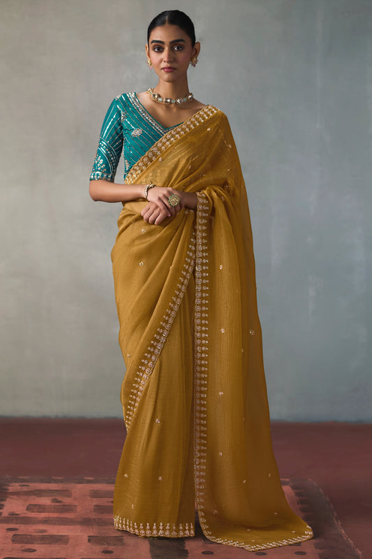 Mustard Yellow Embroidered Silk Saree-SAR13403_1_SareeButa.com