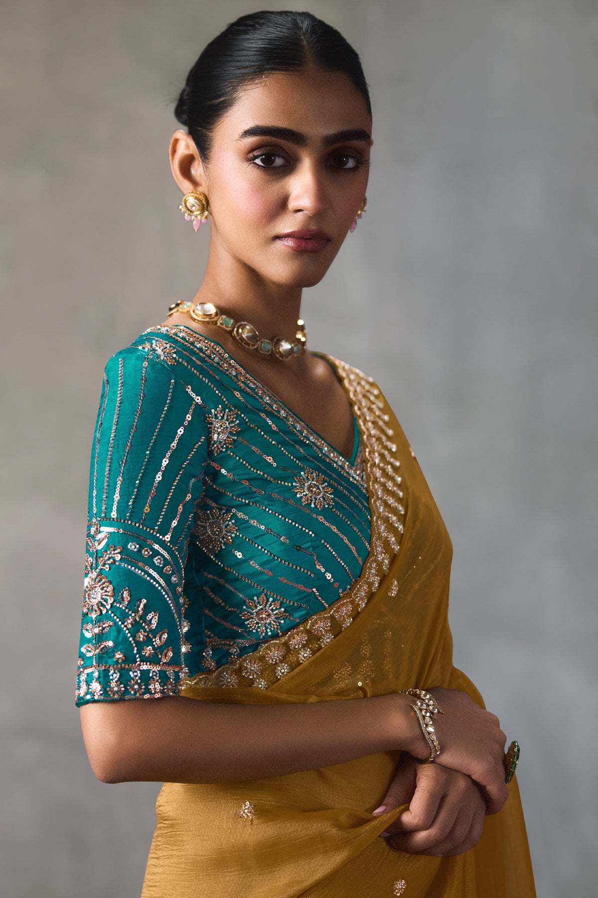 Mustard Yellow Embroidered Silk Saree-SAR13403_2_SareeButa.com