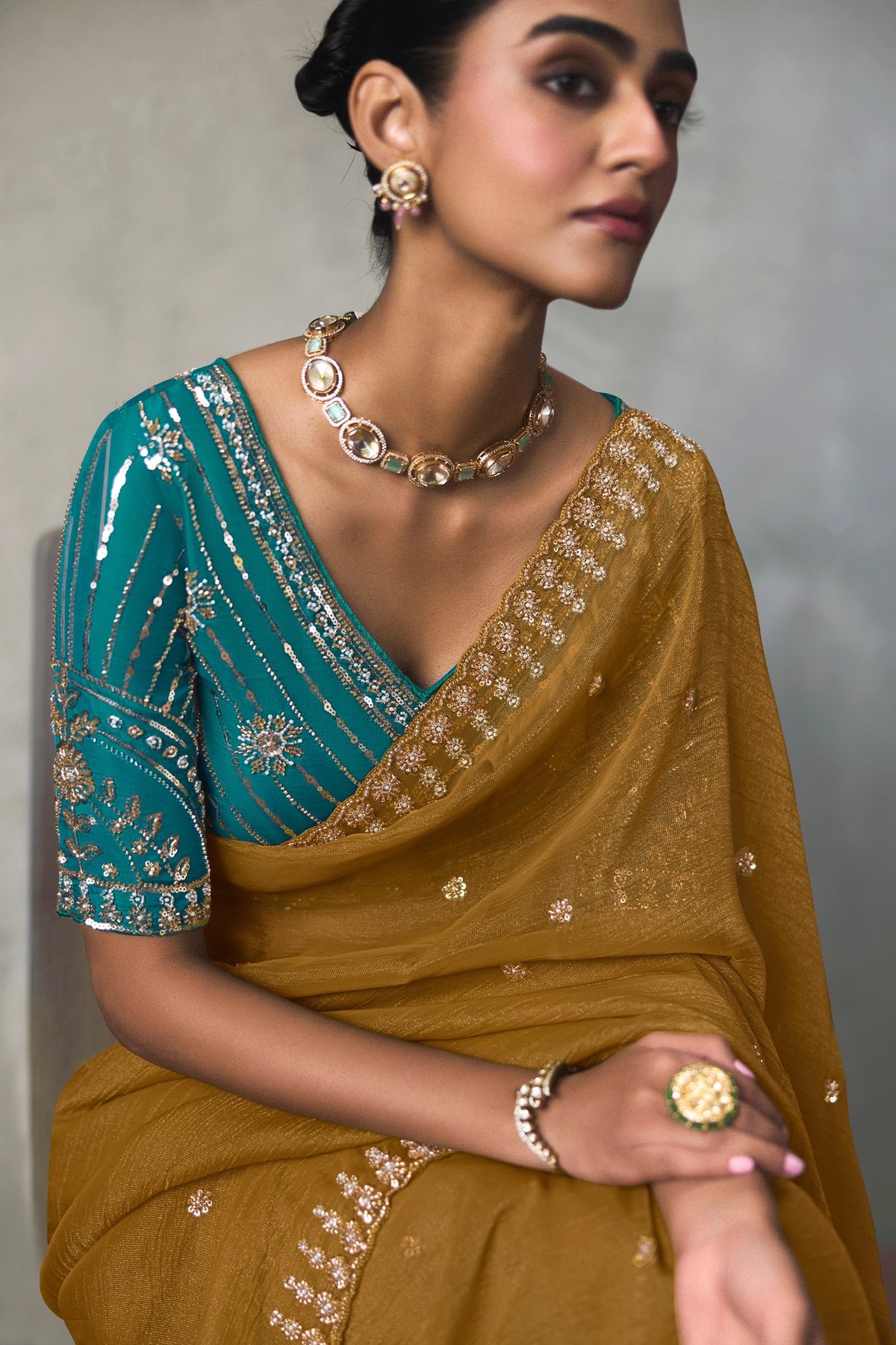 Mustard Yellow Embroidered Silk Saree-SAR13403_3_SareeButa.com