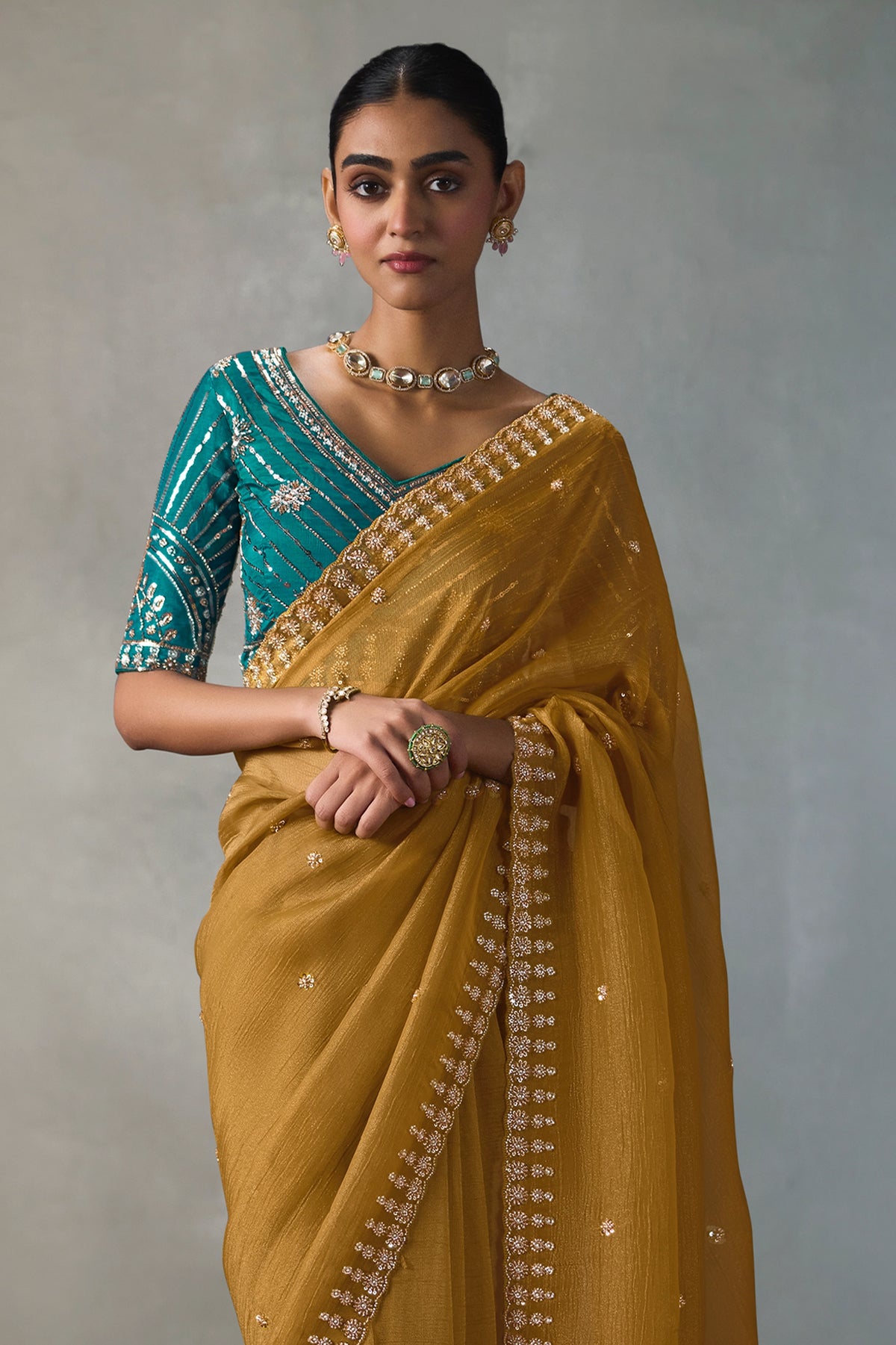 Mustard Yellow Embroidered Silk Saree-SAR13403_4_SareeButa.com