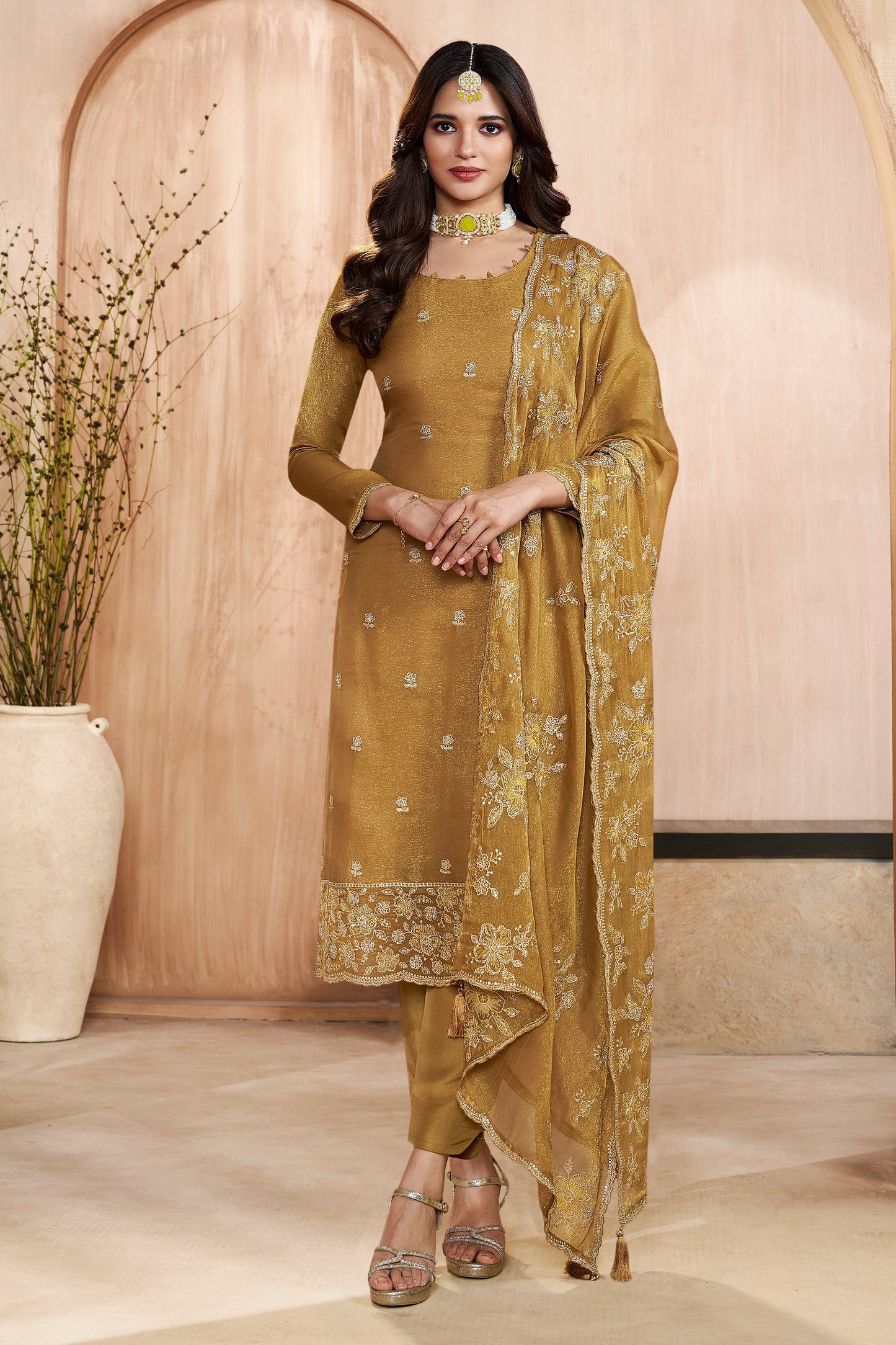 Mustard Yellow Embroidered Silk Suit-SAR11746_1_SareeButa.com