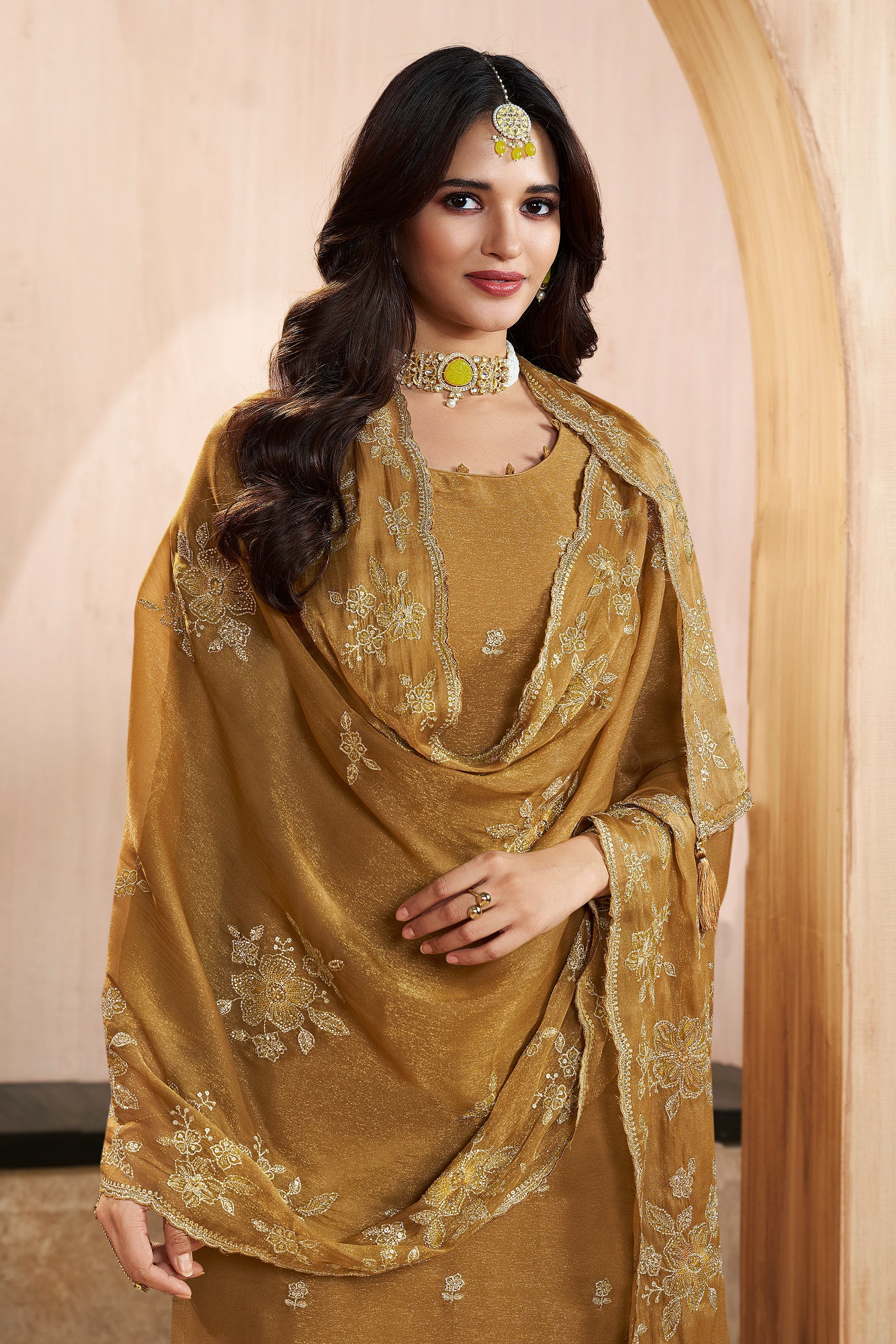 Mustard Yellow Embroidered Silk Suit-SAR11746_2_SareeButa.com