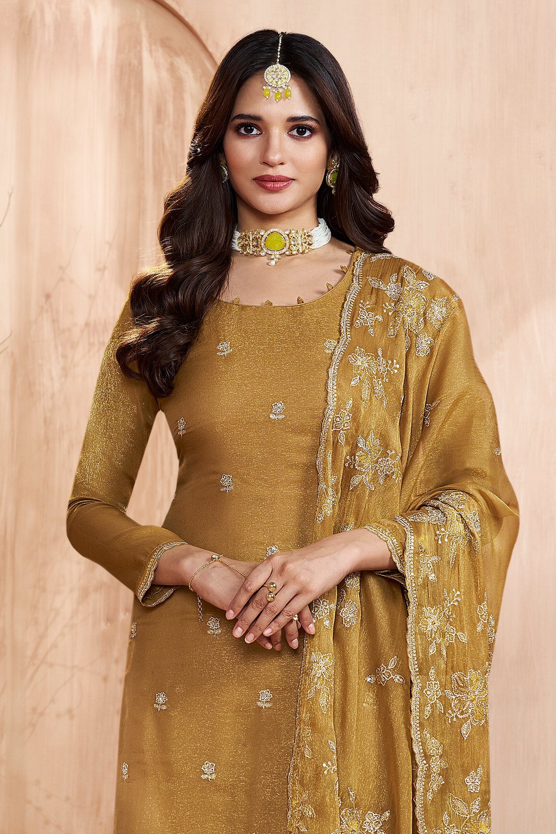 Mustard Yellow Embroidered Silk Suit-SAR11746_3_SareeButa.com