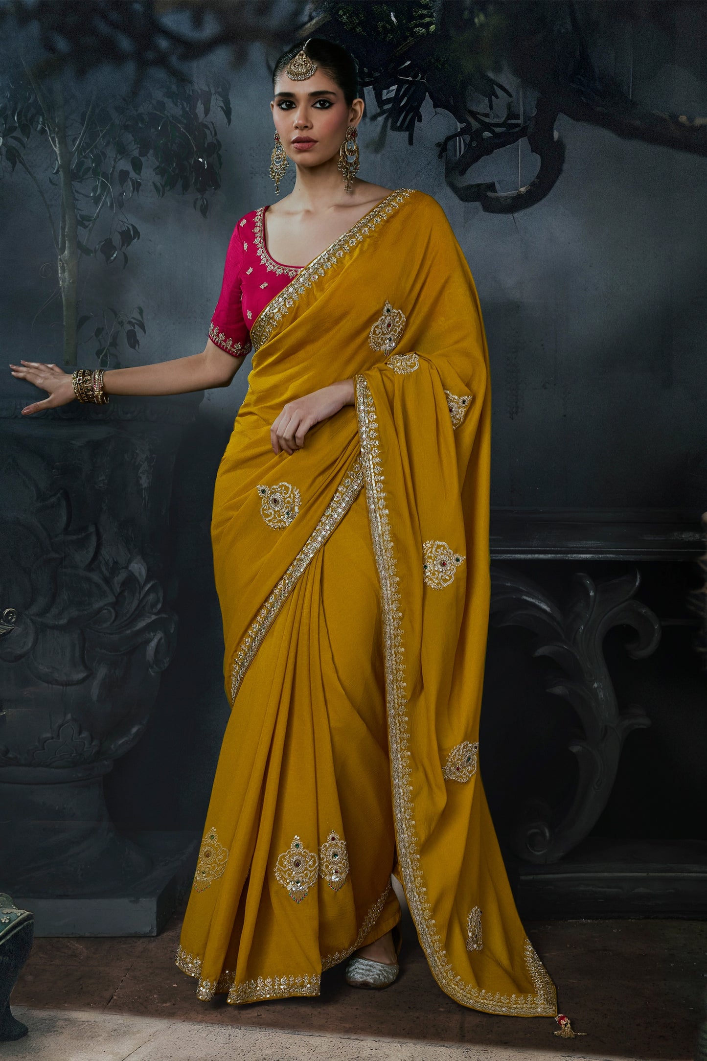 Mustard Yellow Embroidered Tissue Organza Saree-SAR13108_1_SareeButa.com