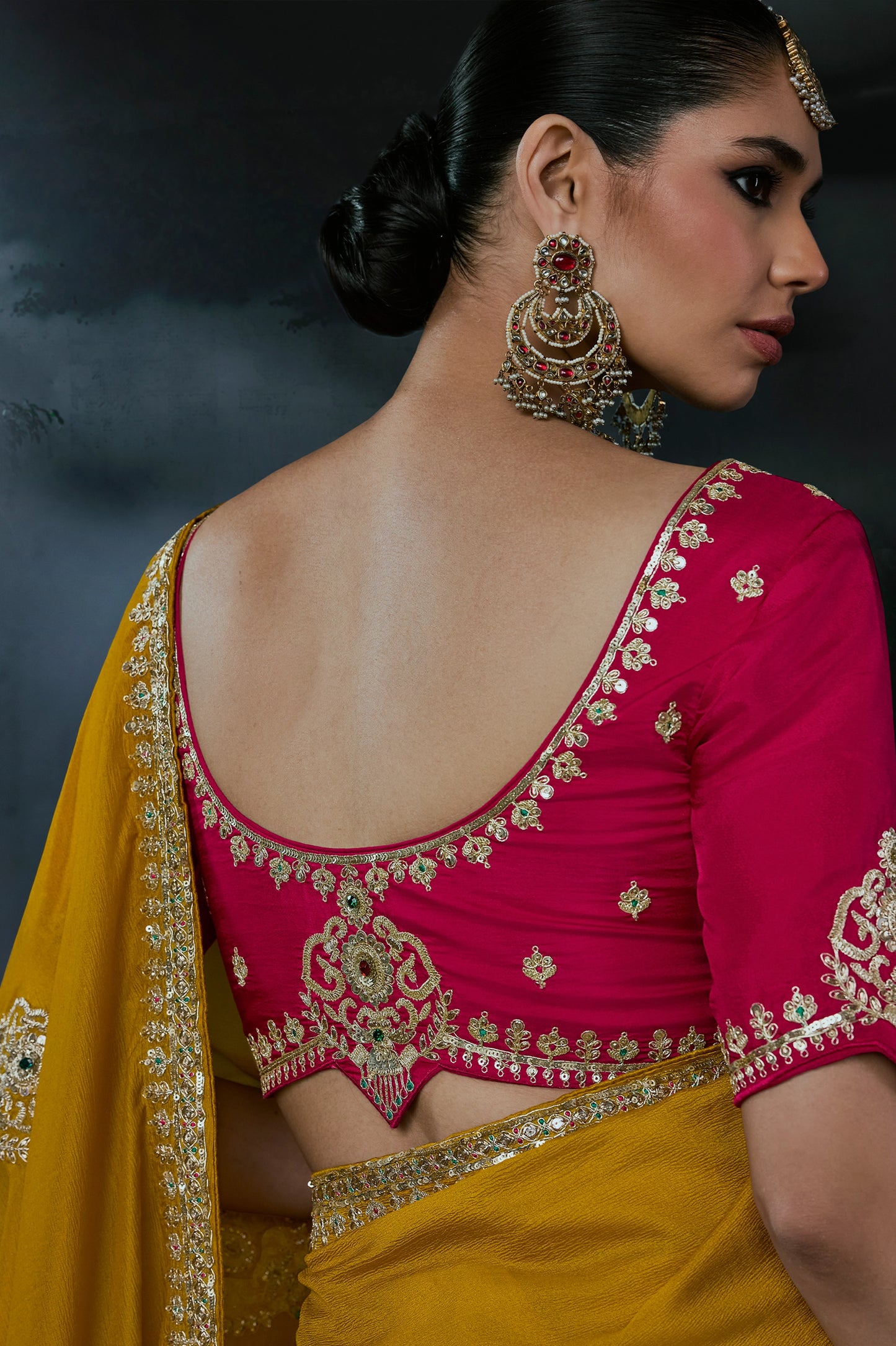 Mustard Yellow Embroidered Tissue Organza Saree-SAR13108_4_SareeButa.com