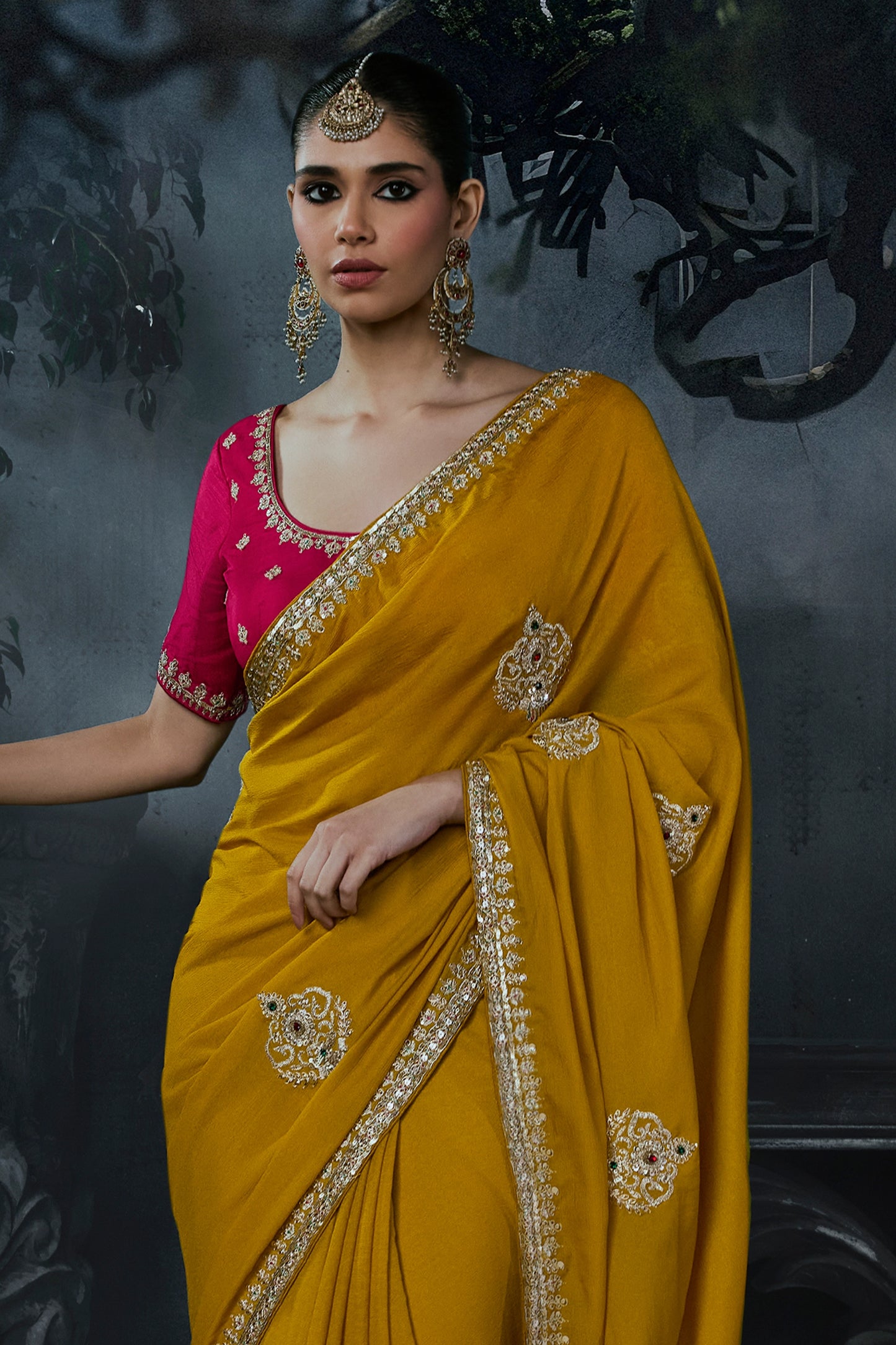 Mustard Yellow Embroidered Tissue Organza Saree-SAR13108_5_SareeButa.com