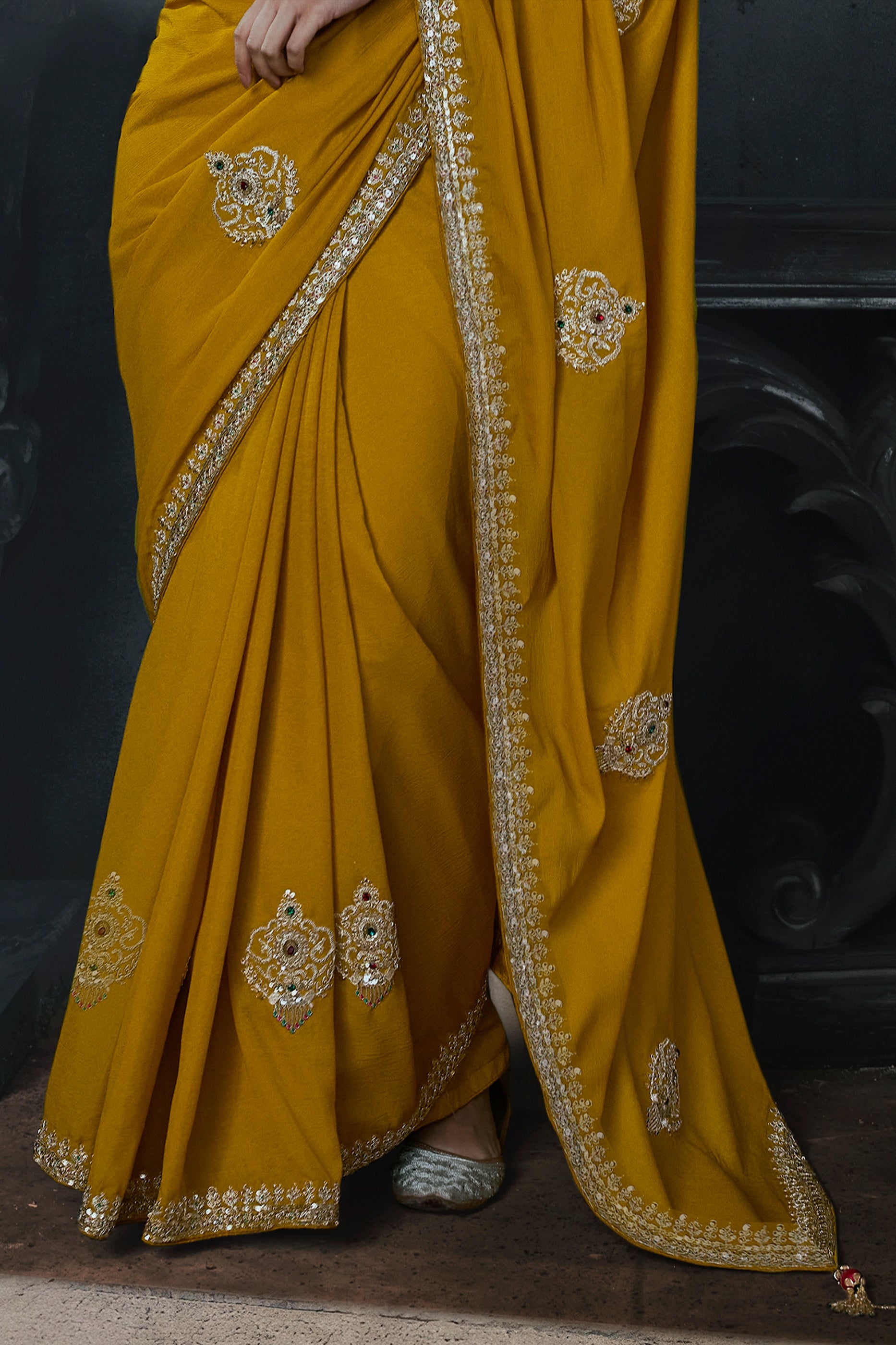 Mustard Yellow Embroidered Tissue Organza Saree-SAR13108_6_SareeButa.com
