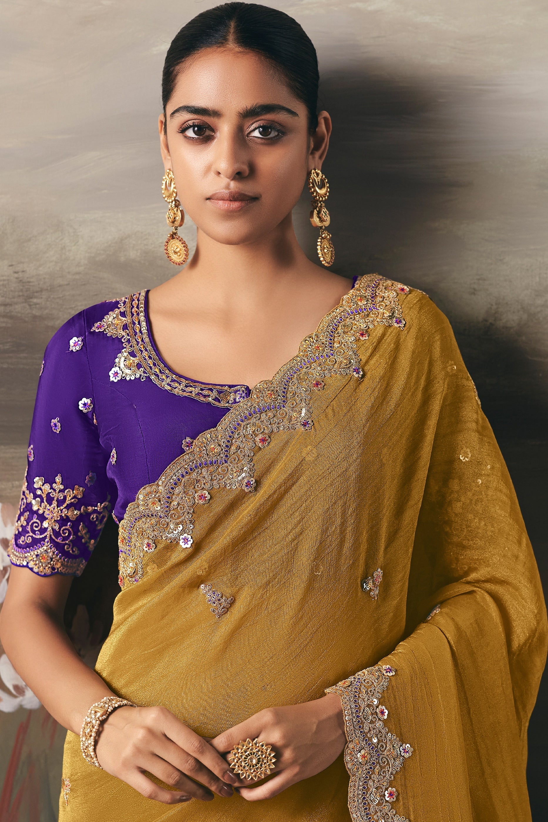 Mustard Yellow Embroidered Tissue Saree-SAR10834_3_SareeButa.com