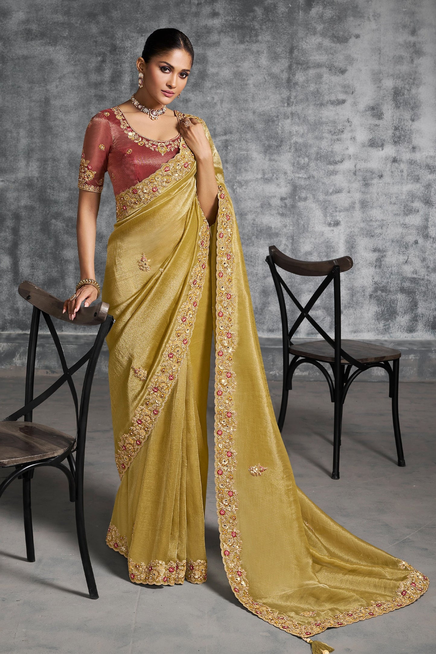 Mustard Yellow Embroidered Tissue Silk Saree-SAR10447_1_SareeButa.com