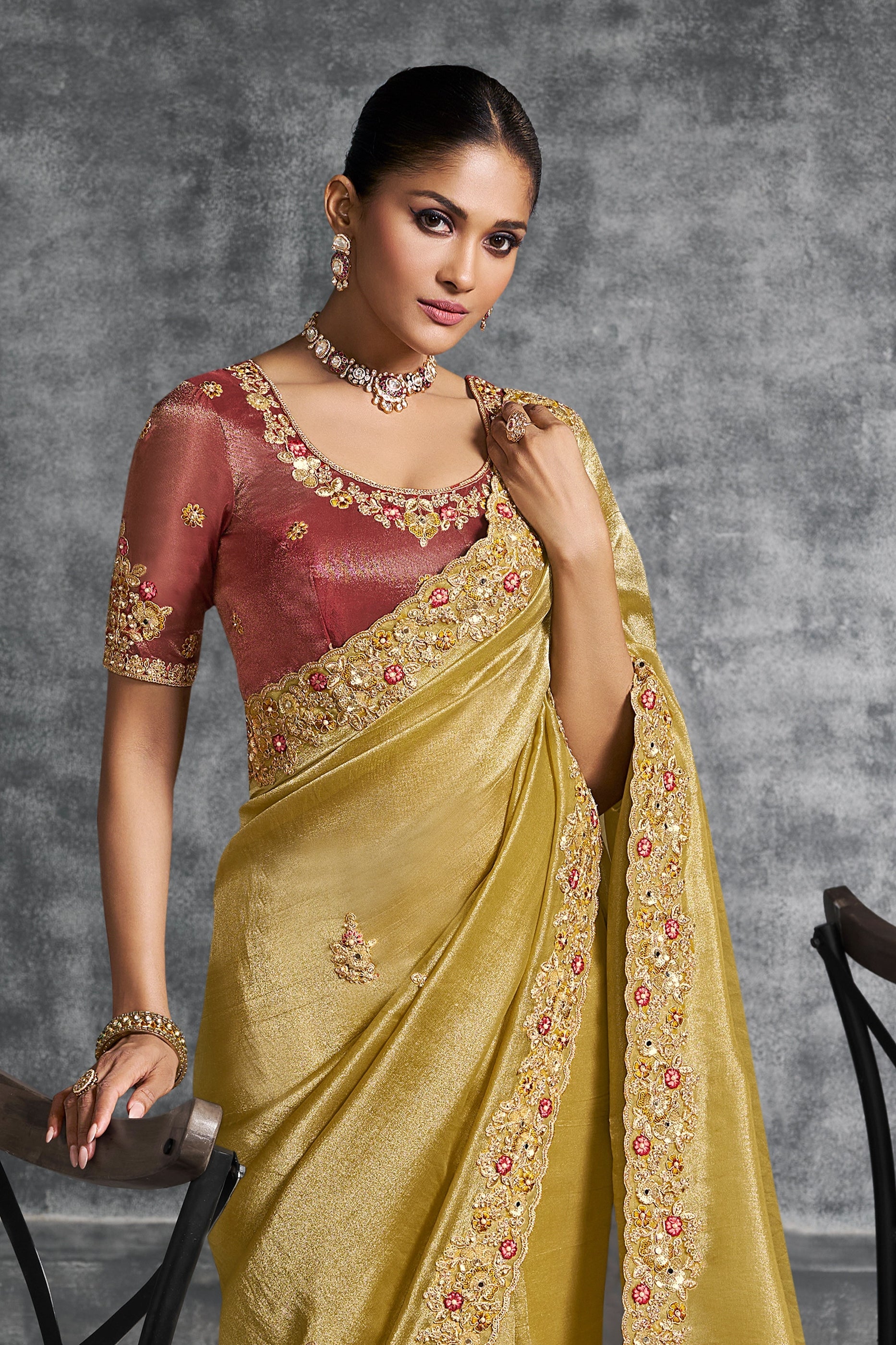Mustard Yellow Embroidered Tissue Silk Saree-SAR10447_3_SareeButa.com
