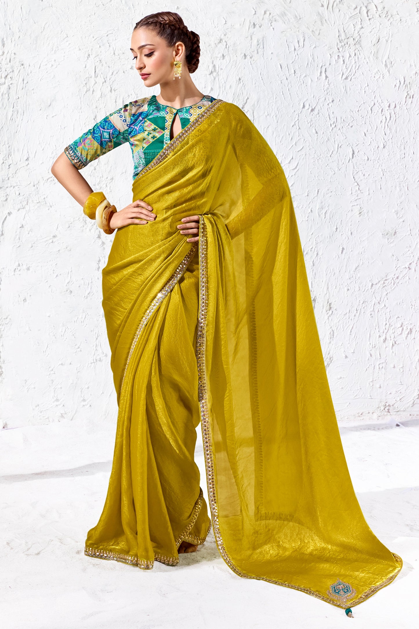Mustard Yellow Embroidered Tissue Silk Saree-SAR13147_1_SareeButa.com