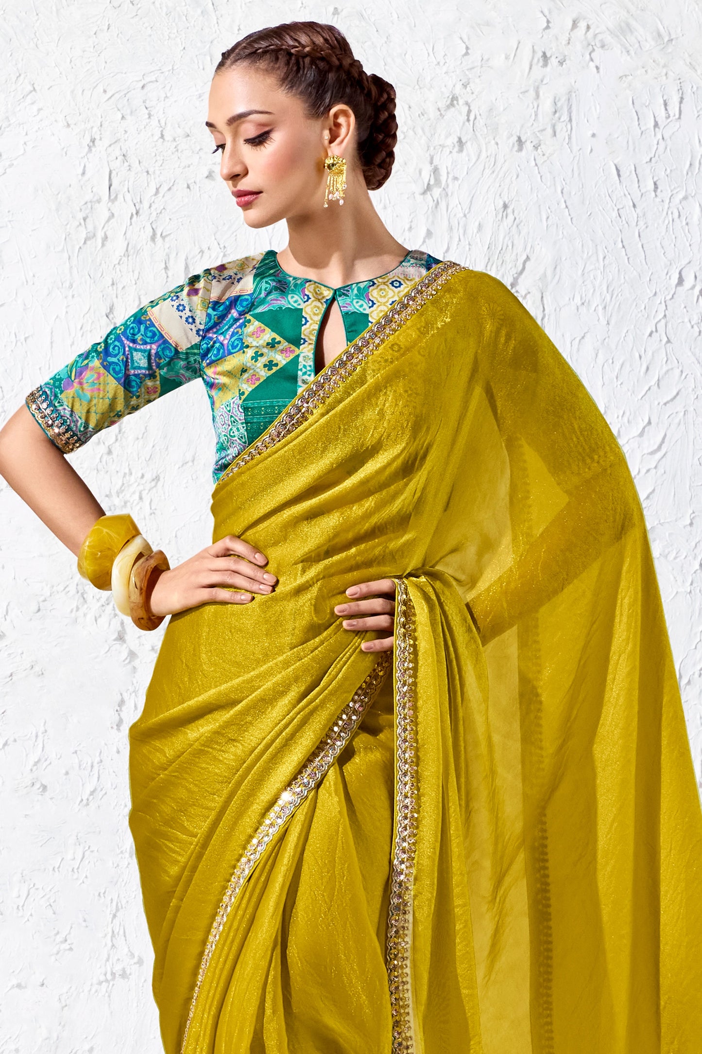 Mustard Yellow Embroidered Tissue Silk Saree-SAR13147_3_SareeButa.com