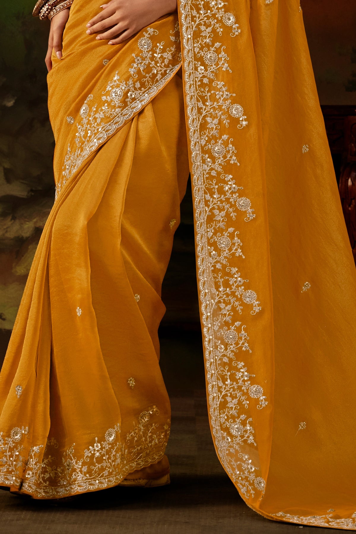 Mustard Yellow Embroidered Viscose Tissue Saree-SAR13246_4_SareeButa.com