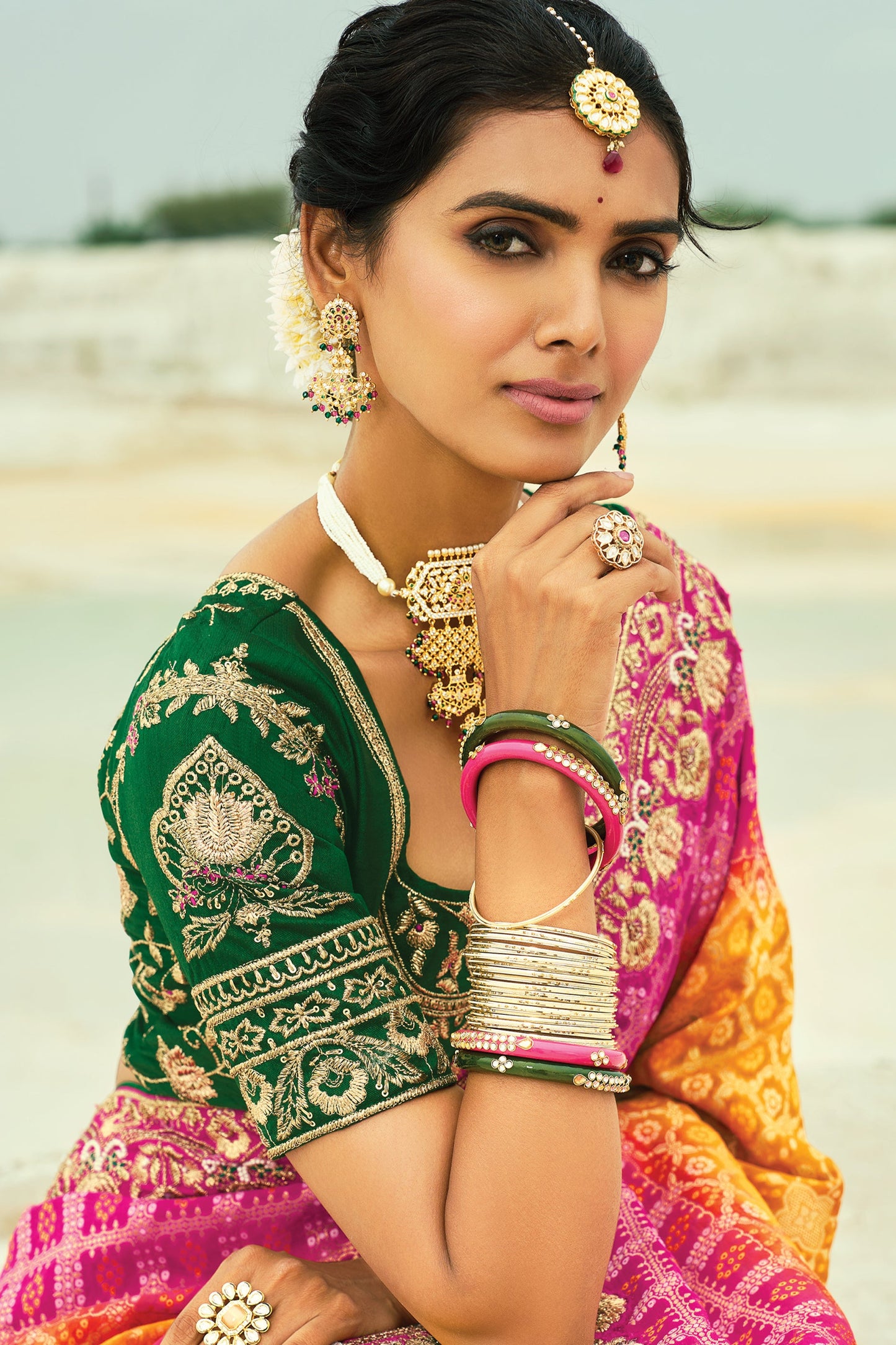 Mustard Yellow Georgette Bandhani Saree-SAR10292_2_SareeButa.com