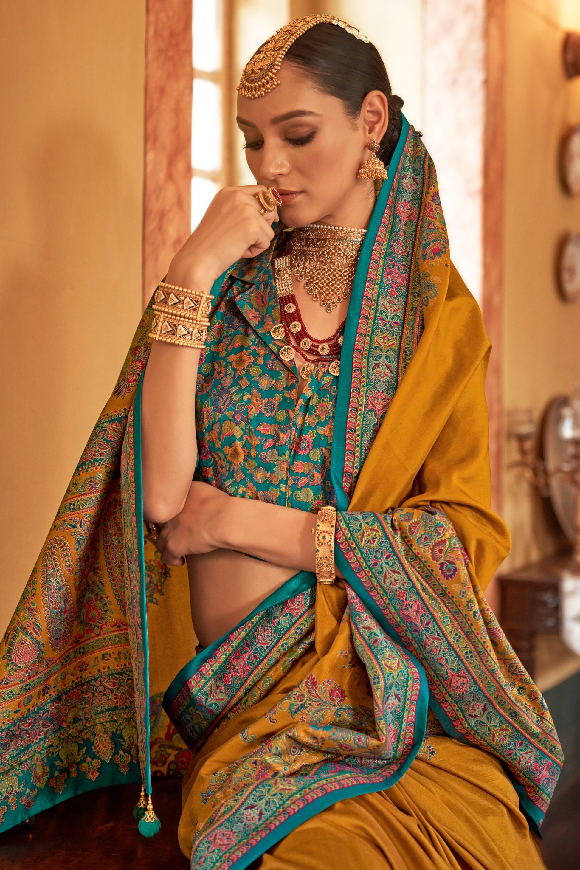 Yellow Printed Viscose Silk Saree-ZB134524_2_SareeButa.com