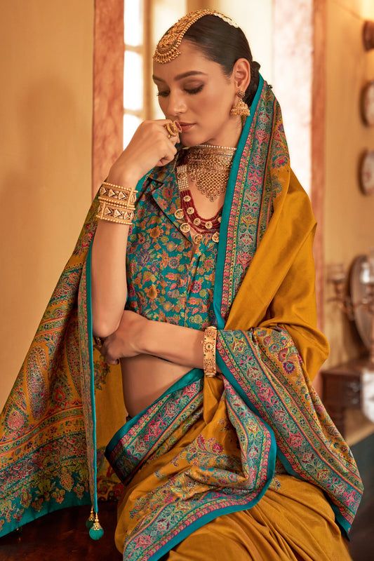 Yellow Printed Viscose Silk Saree-ZB134524_2_SareeButa.com