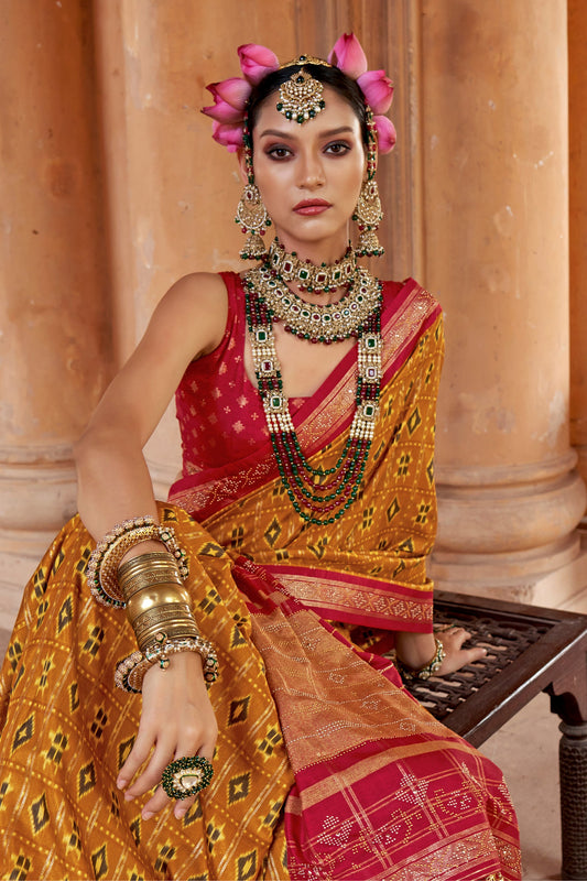 Mustard Yellow Printed Viscose Silk Patola Saree-SAR10161_2_SareeButa.com