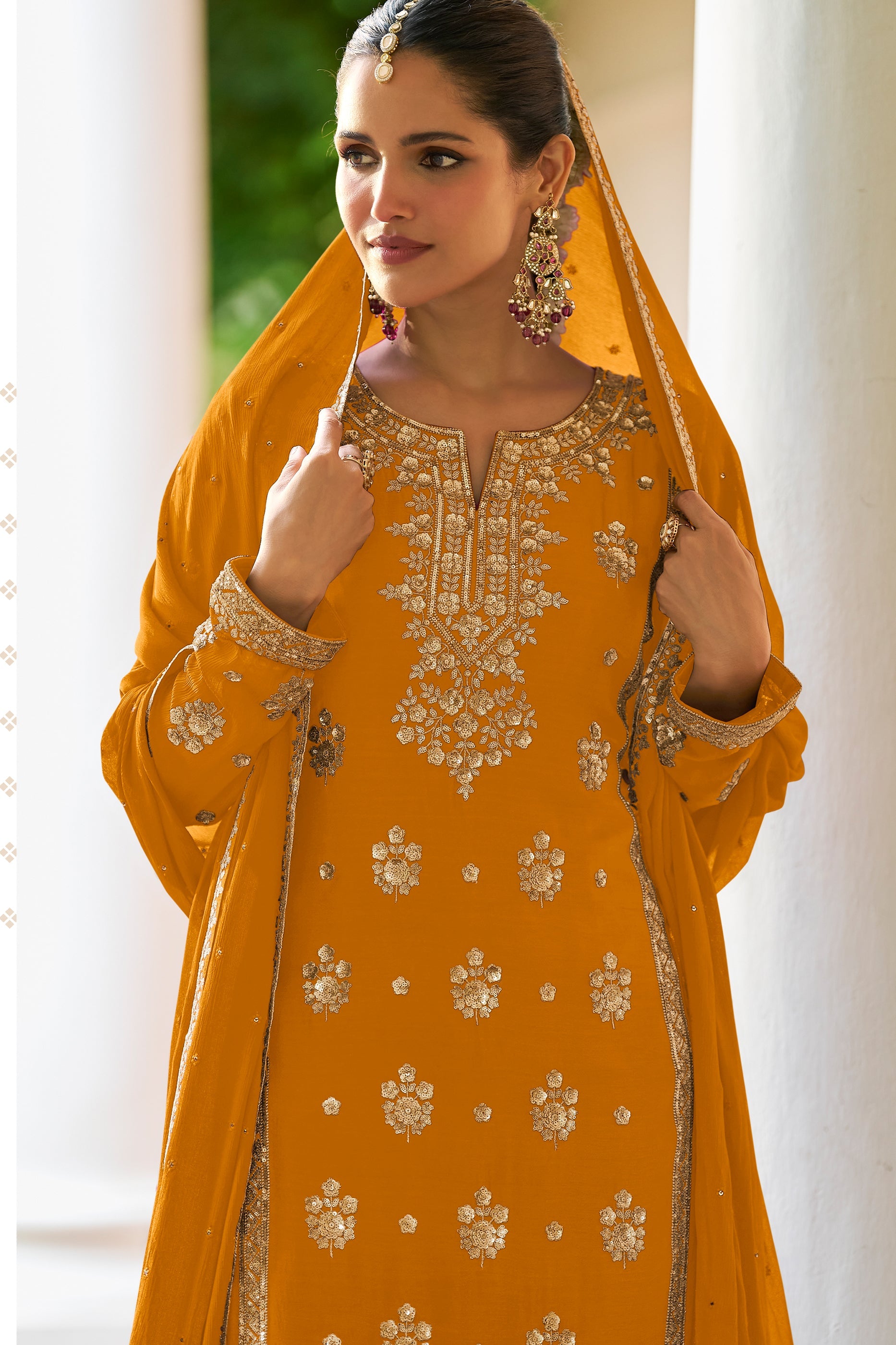 Mustard Yellow Readymade Embroidered Chinon Suit-SAR12135_2_SareeButa.com