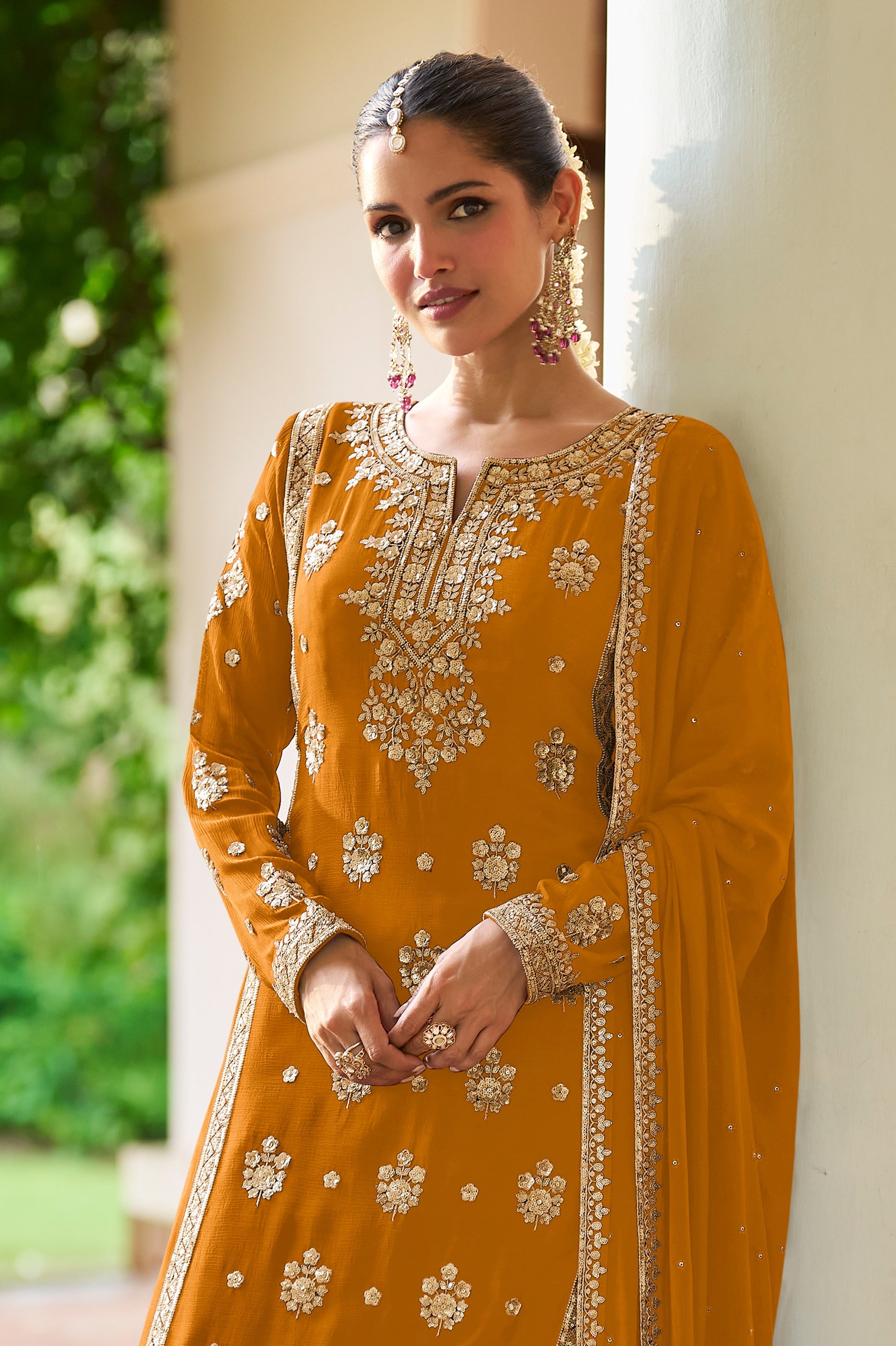 Mustard Yellow Readymade Embroidered Chinon Suit-SAR12135_3_SareeButa.com