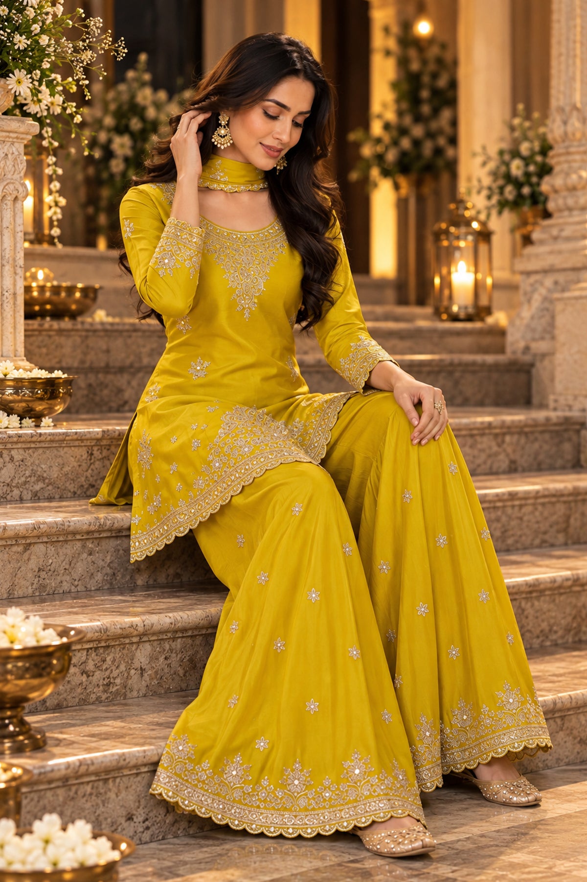 Mustard Yellow Readymade Embroidered Chinon Suit-SAR13555_4_SareeButa.com
