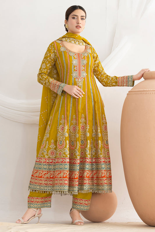 Mustard Yellow Readymade Embroidered Silk Anarkali Suit-SAR11109_1_SareeButa.com