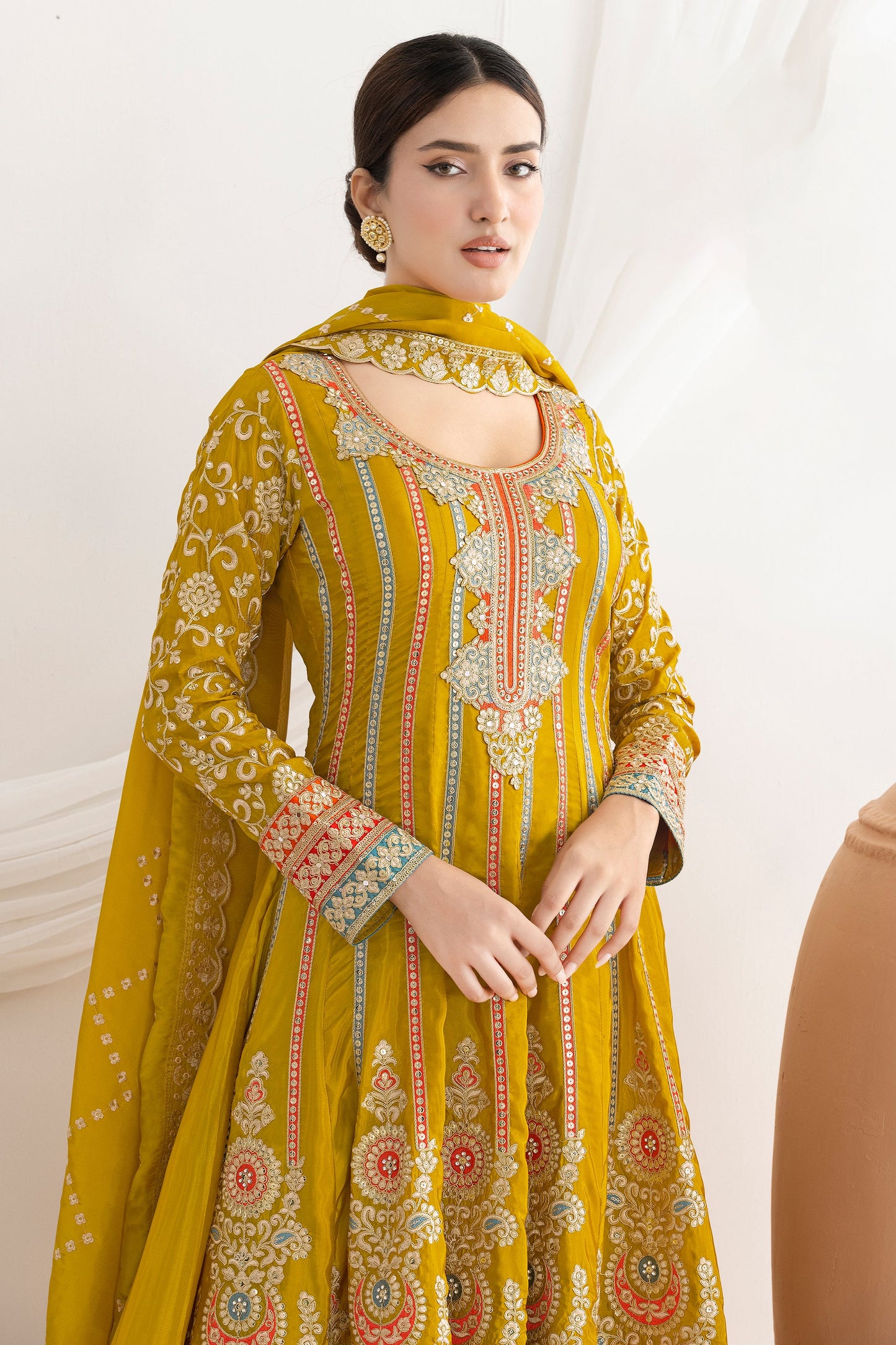 Mustard Yellow Readymade Embroidered Silk Anarkali Suit-SAR11109_2_SareeButa.com