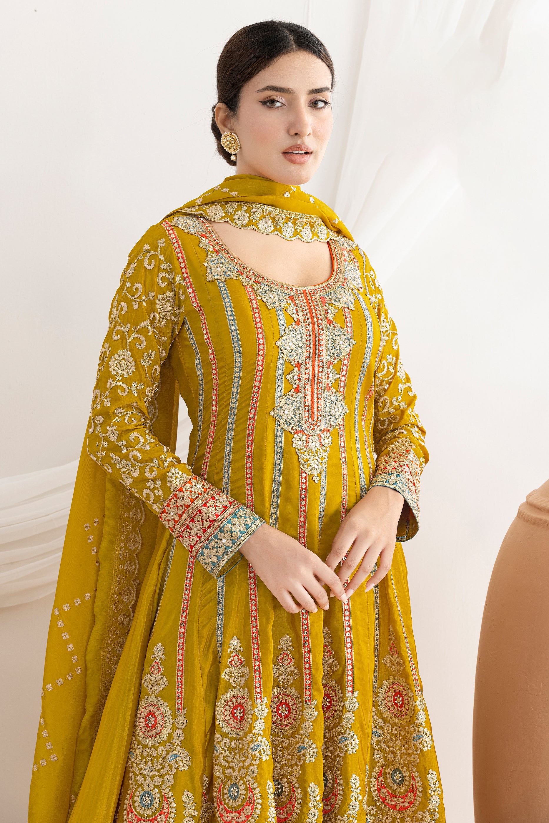 Mustard Yellow Readymade Embroidered Silk Anarkali Suit-SAR11109_2_SareeButa.com